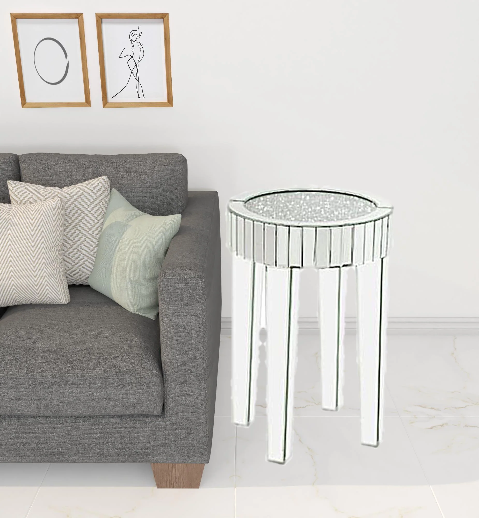 24" Silver And Clear Glass Round Mirrored End Table By Homeroots - Image 2