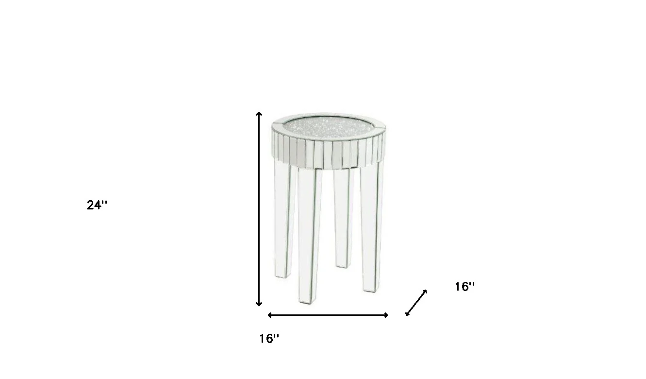 24" Silver And Clear Glass Round Mirrored End Table By Homeroots - Image 5