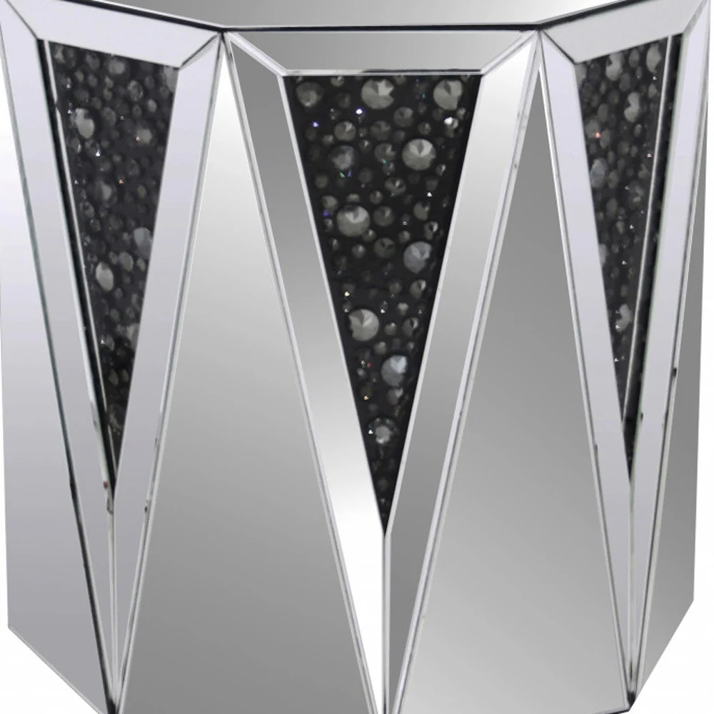 24" Silver And Faux Crystals Octagon Mirrored End Table By Homeroots - Image 4