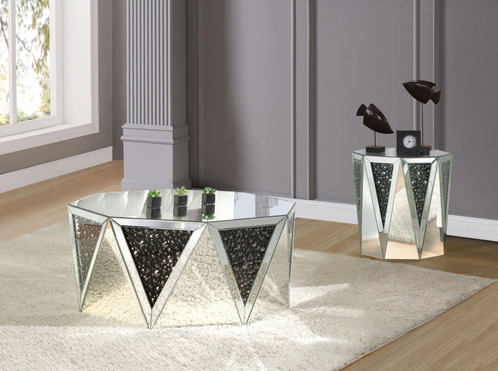 24" Silver And Faux Crystals Octagon Mirrored End Table By Homeroots - Image 6