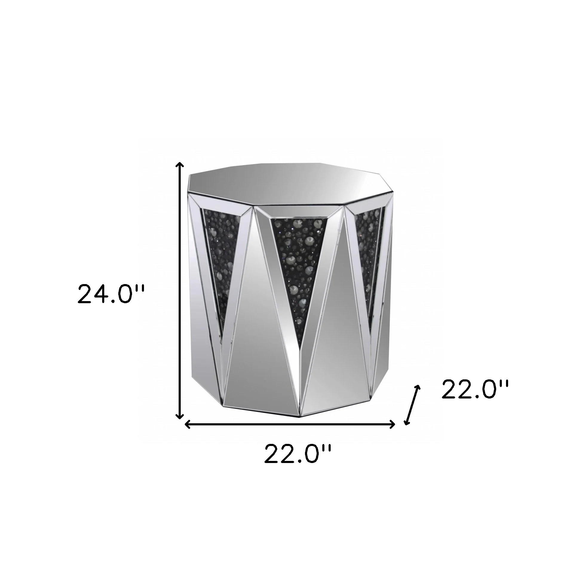 24" Silver And Faux Crystals Octagon Mirrored End Table By Homeroots - Image 7