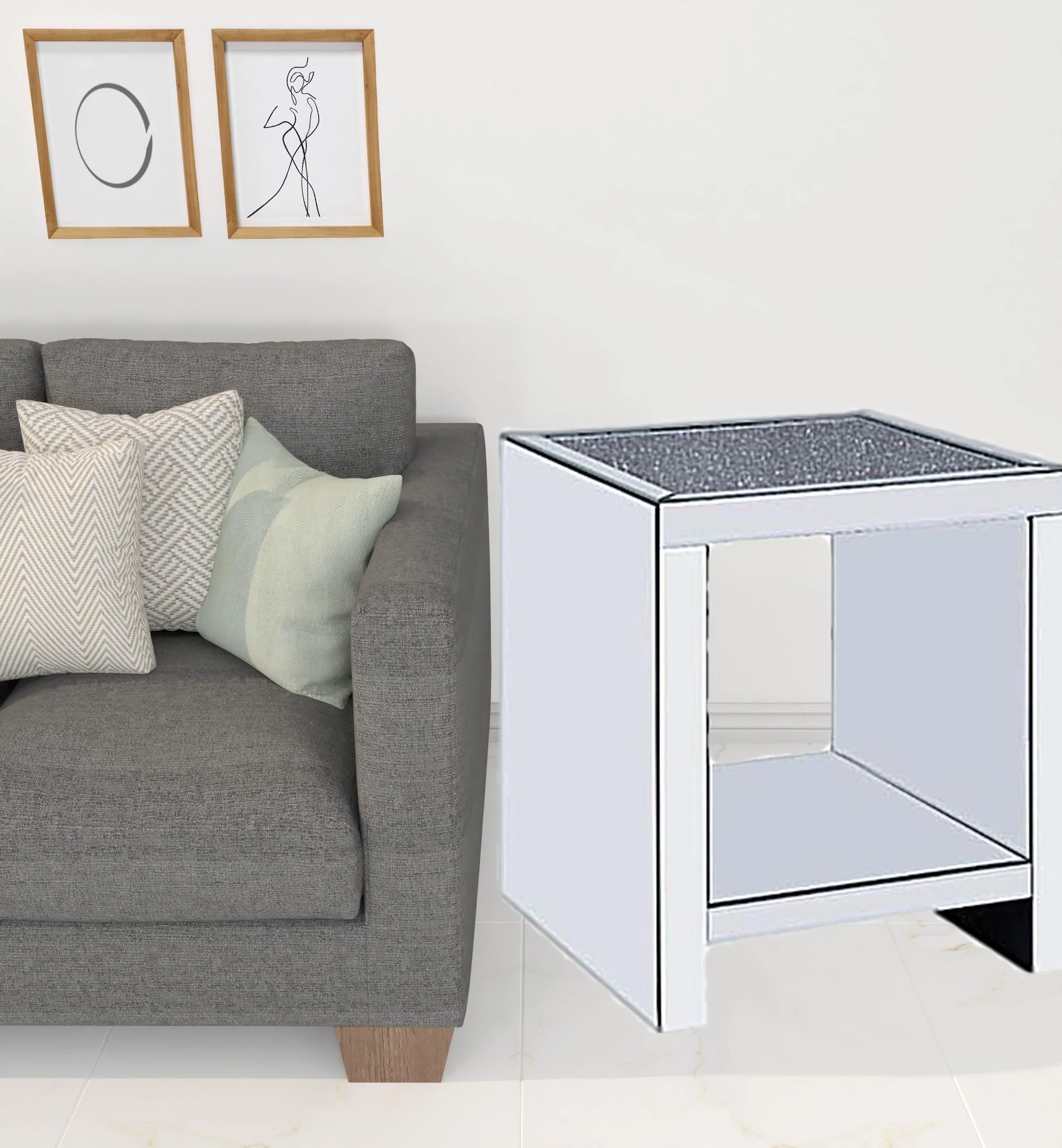 24" Silver And Gray Glass And Mirrored Square End Table With Shelf By Homeroots - Image 2