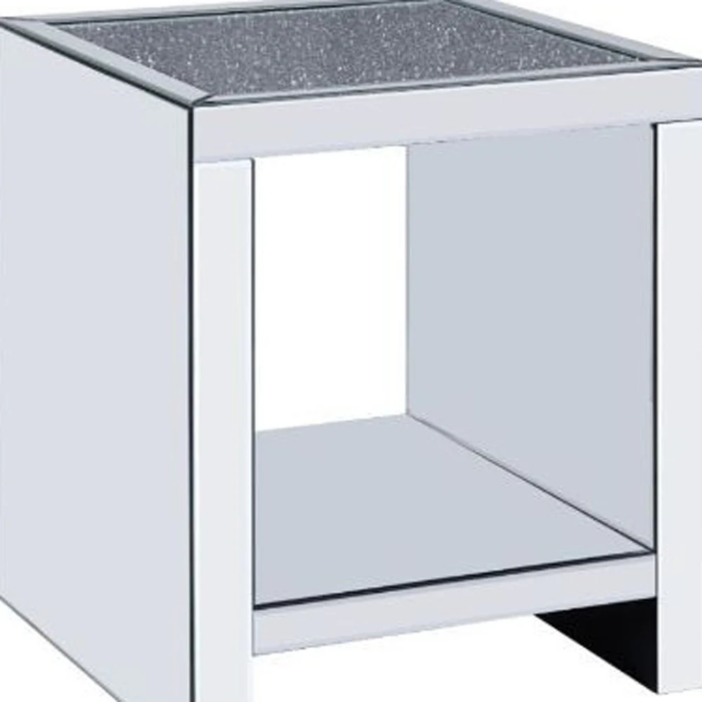 24" Silver And Gray Glass And Mirrored Square End Table With Shelf By Homeroots - Image 4