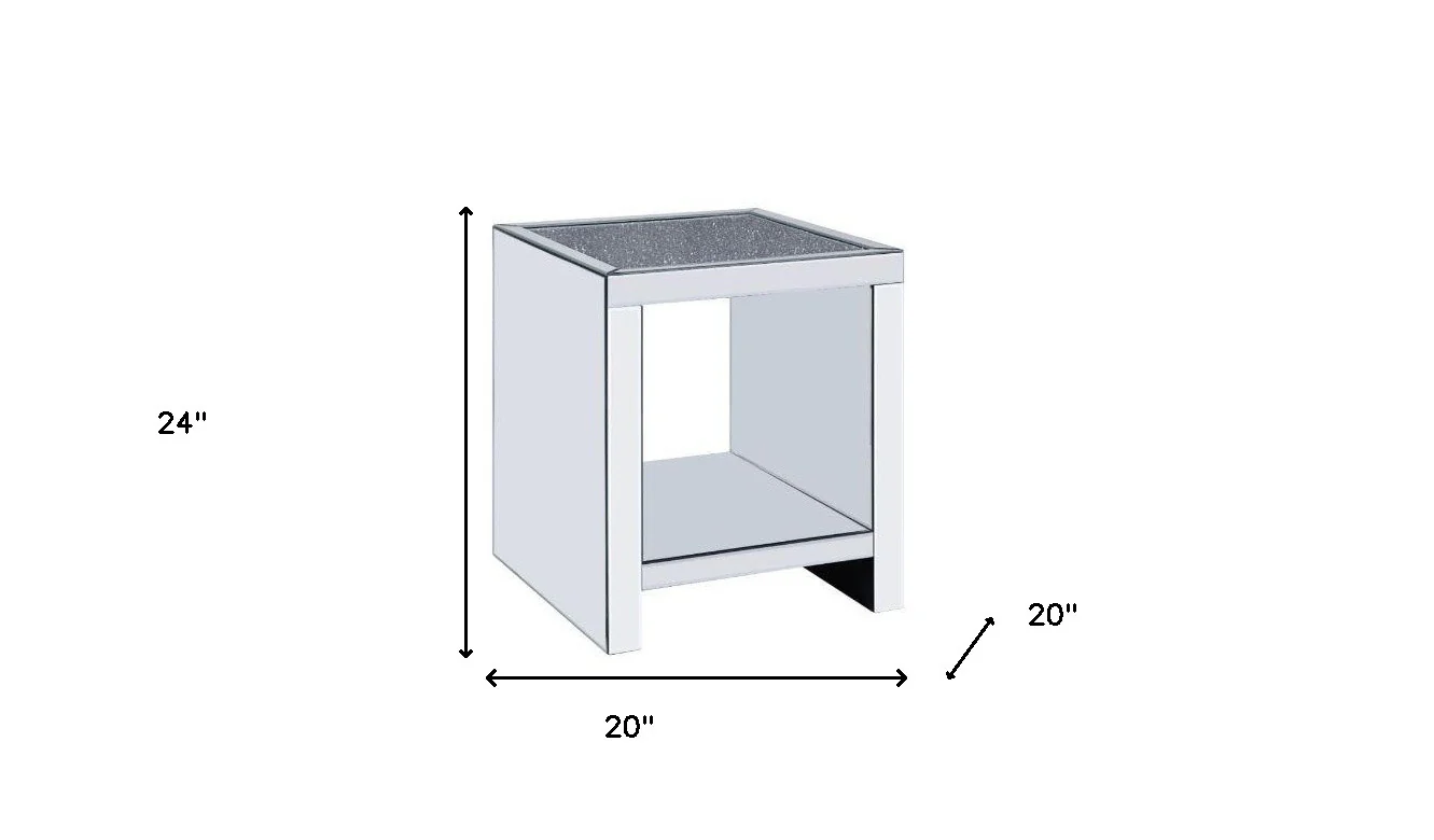 24" Silver And Gray Glass And Mirrored Square End Table With Shelf By Homeroots - Image 5
