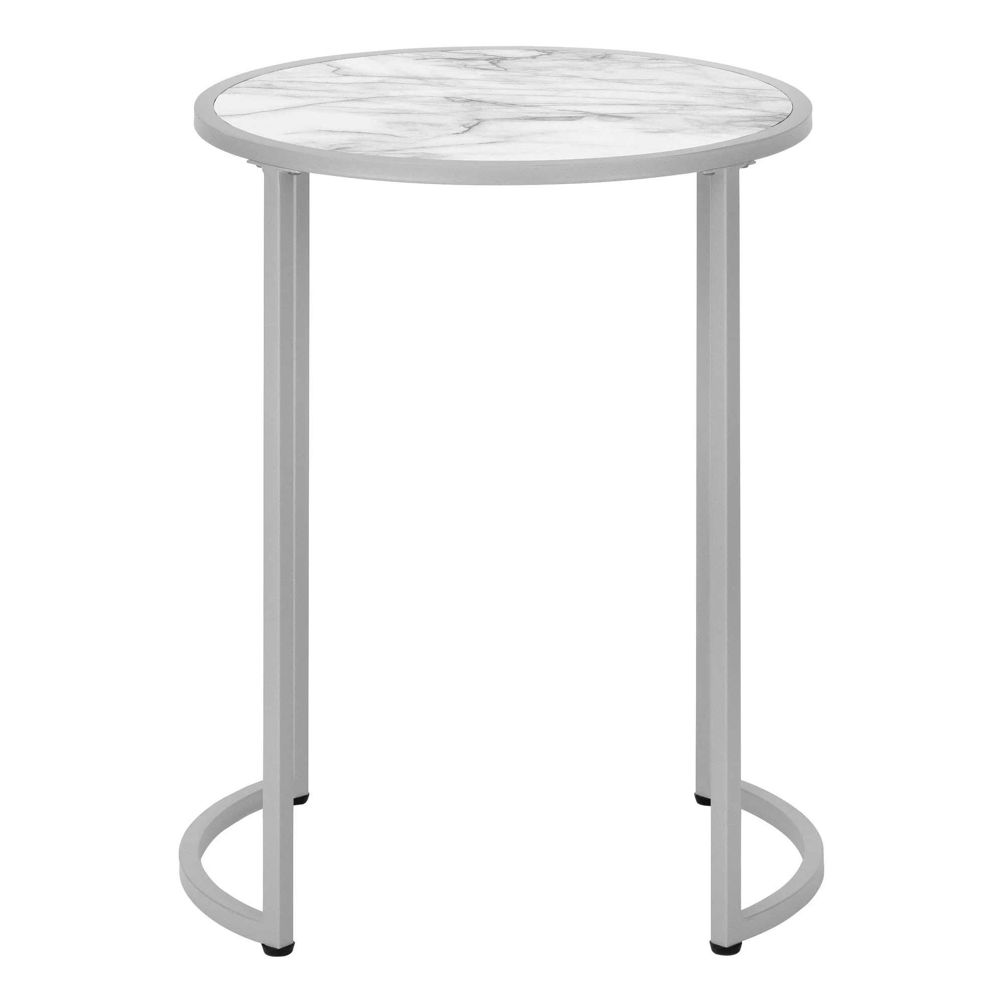 24" Silver And White Faux Marble Round End Table By Homeroots - Image 3