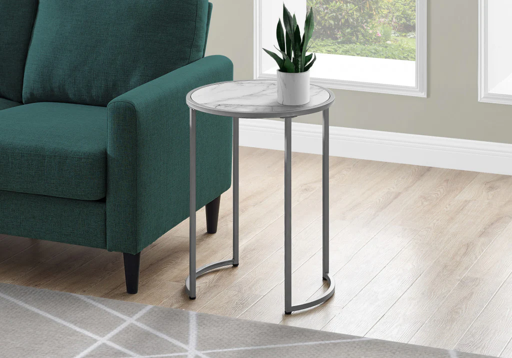 24" Silver And White Faux Marble Round End Table By Homeroots - Image 6