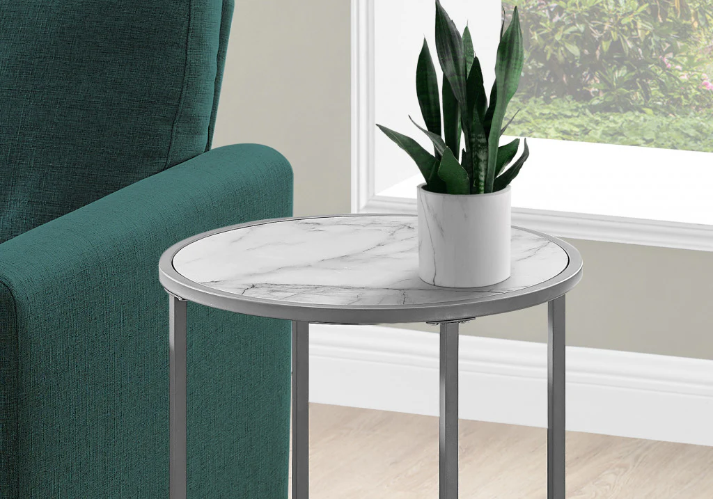 24" Silver And White Faux Marble Round End Table By Homeroots - Image 7