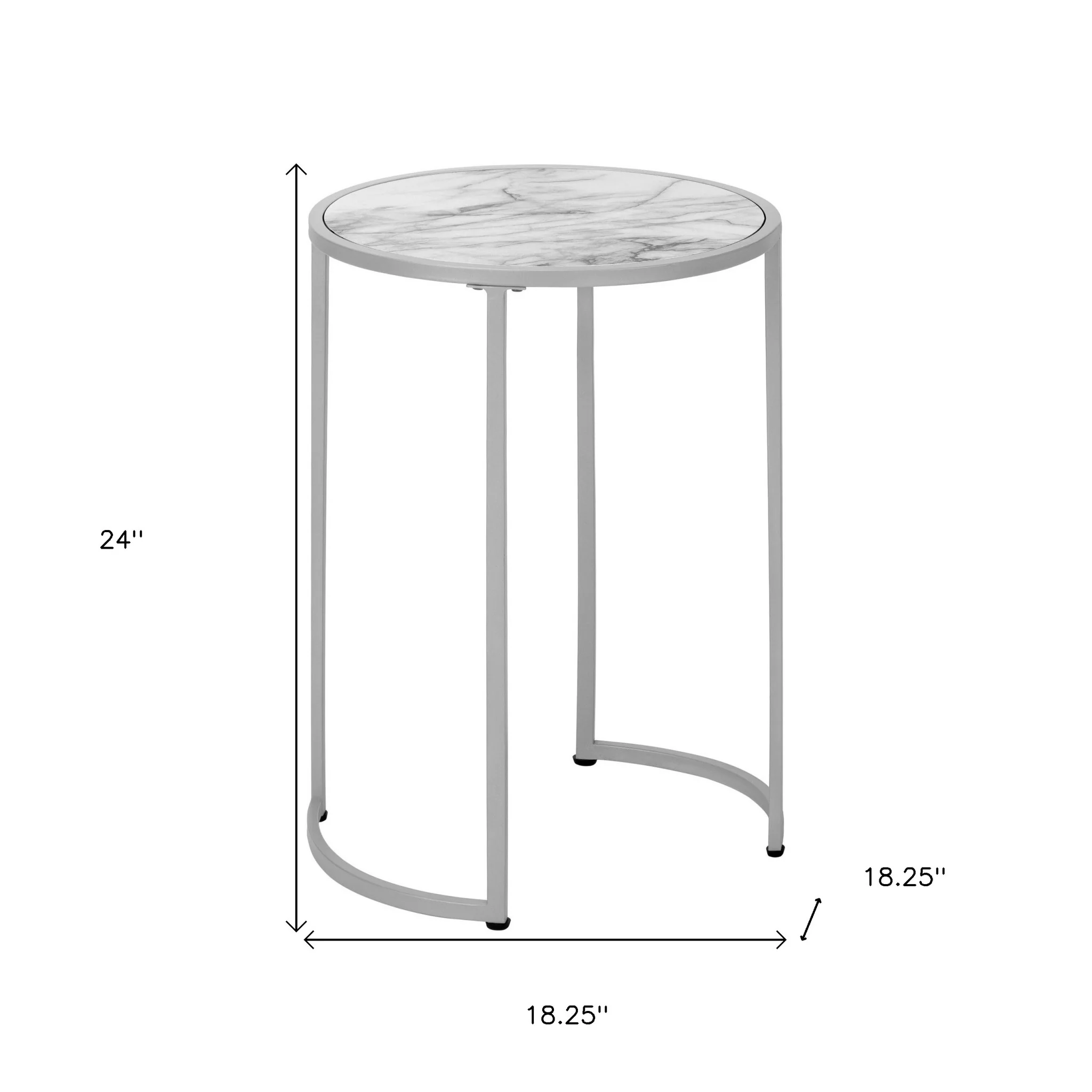 24" Silver And White Faux Marble Round End Table By Homeroots - Image 8