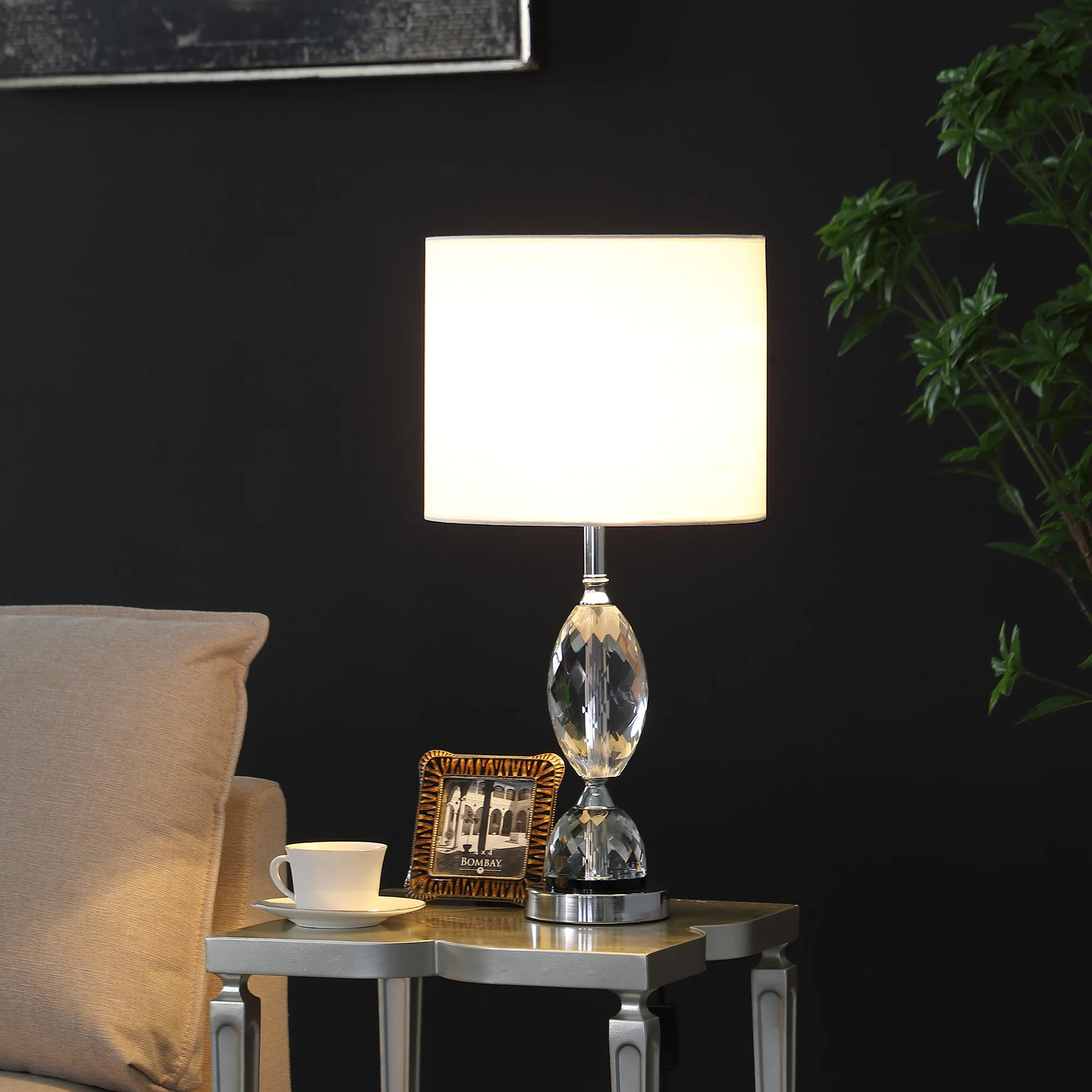 24" Silver Crystal Standard Table Lamp With White Shade By Homeroots - Image 4