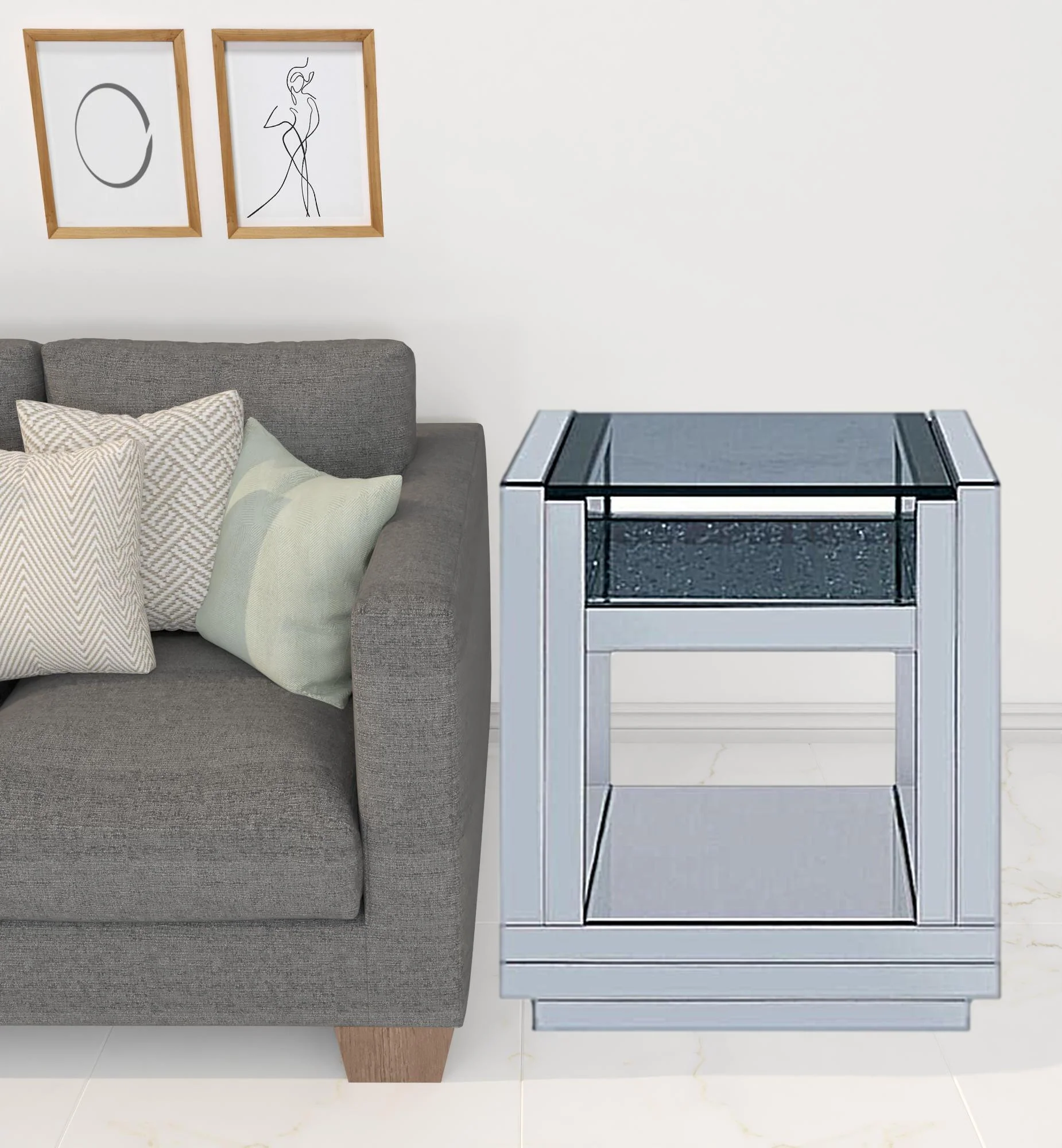 24" Silver Glass And Manufactured Wood Square Mirrored End Table With Two Shelves By Homeroots - Image 2
