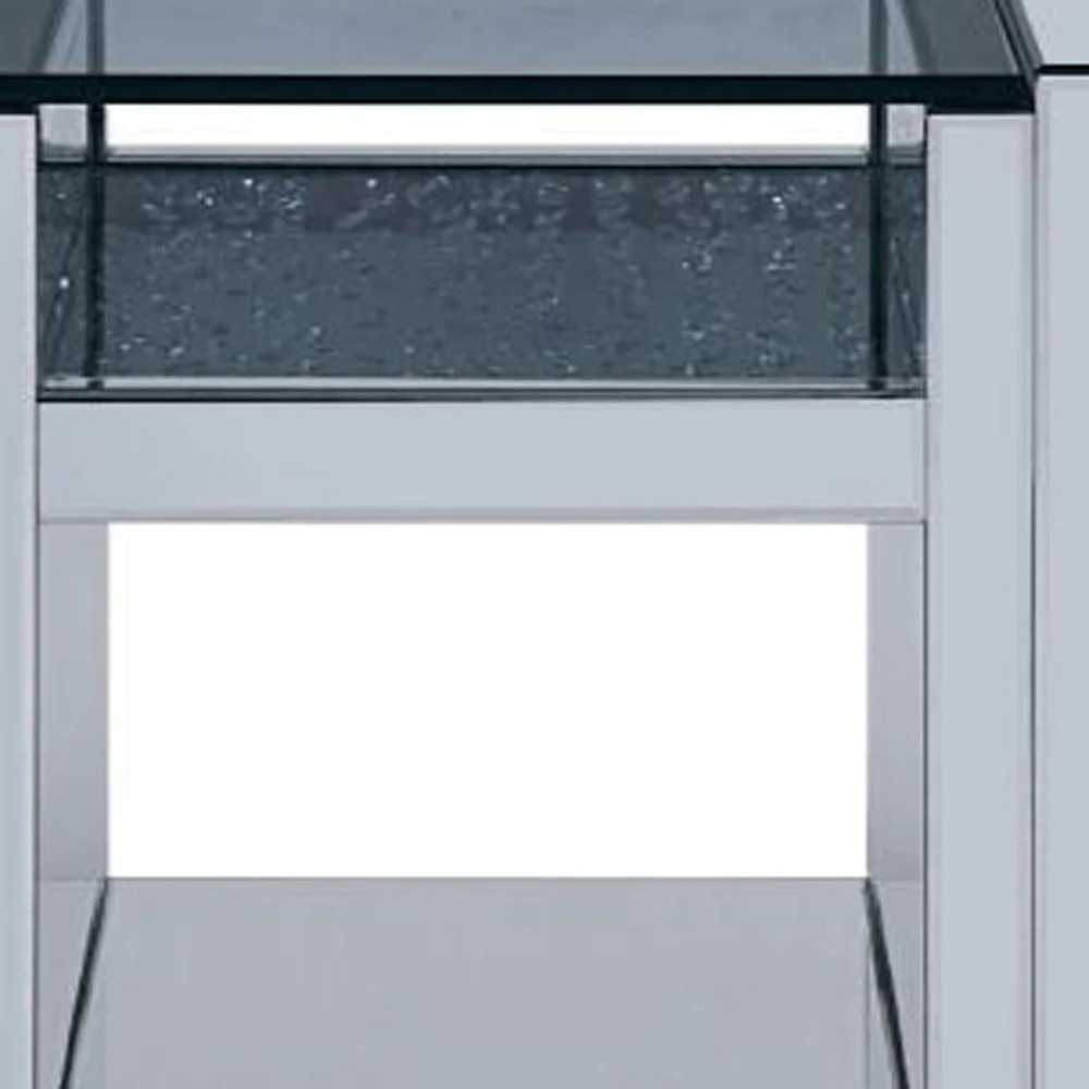 24" Silver Glass And Manufactured Wood Square Mirrored End Table With Two Shelves By Homeroots - Image 3