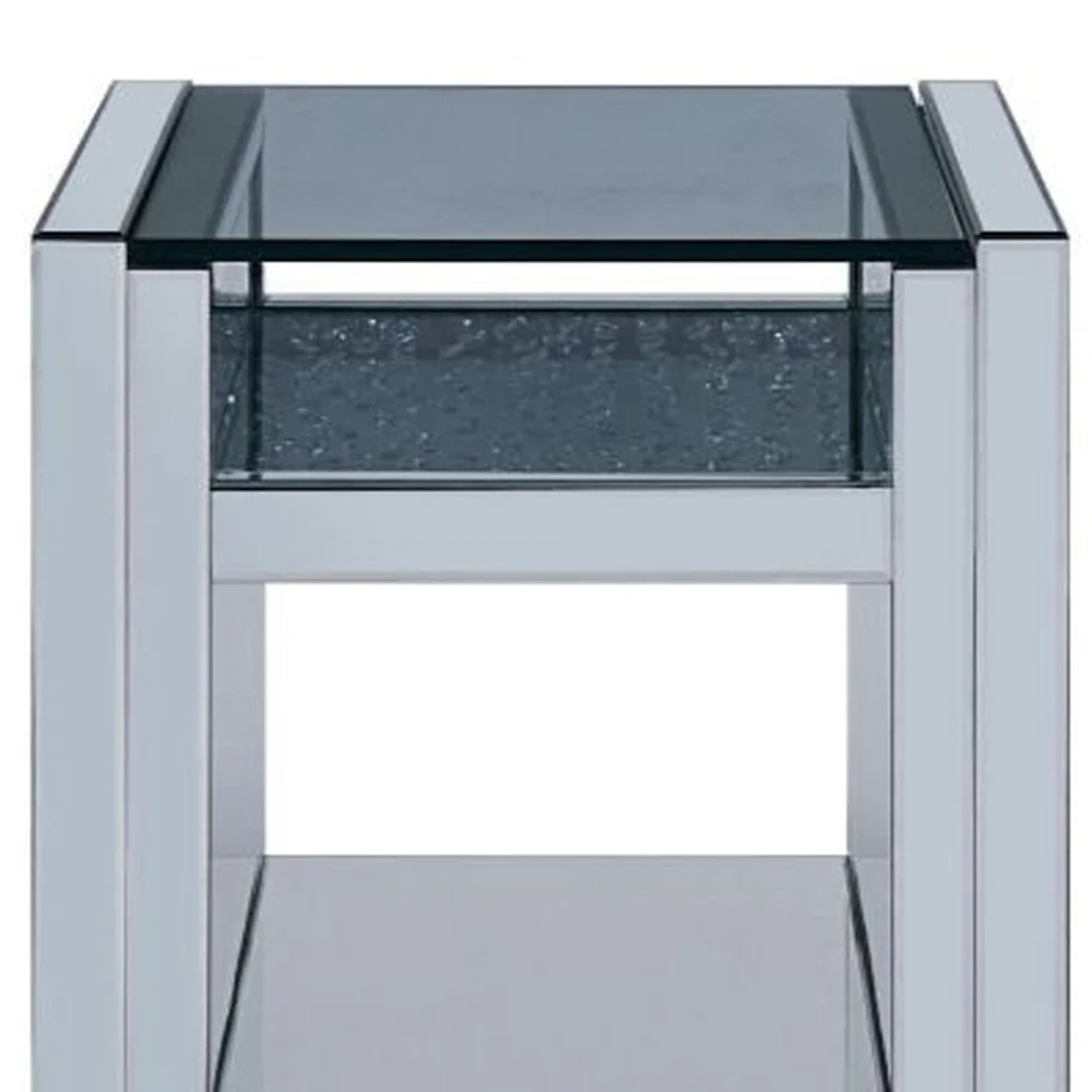 24" Silver Glass And Manufactured Wood Square Mirrored End Table With Two Shelves By Homeroots - Image 4