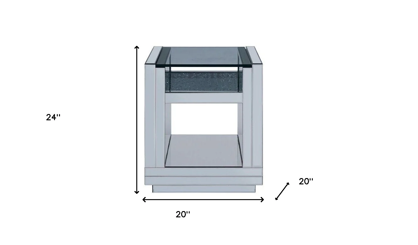 24" Silver Glass And Manufactured Wood Square Mirrored End Table With Two Shelves By Homeroots - Image 5