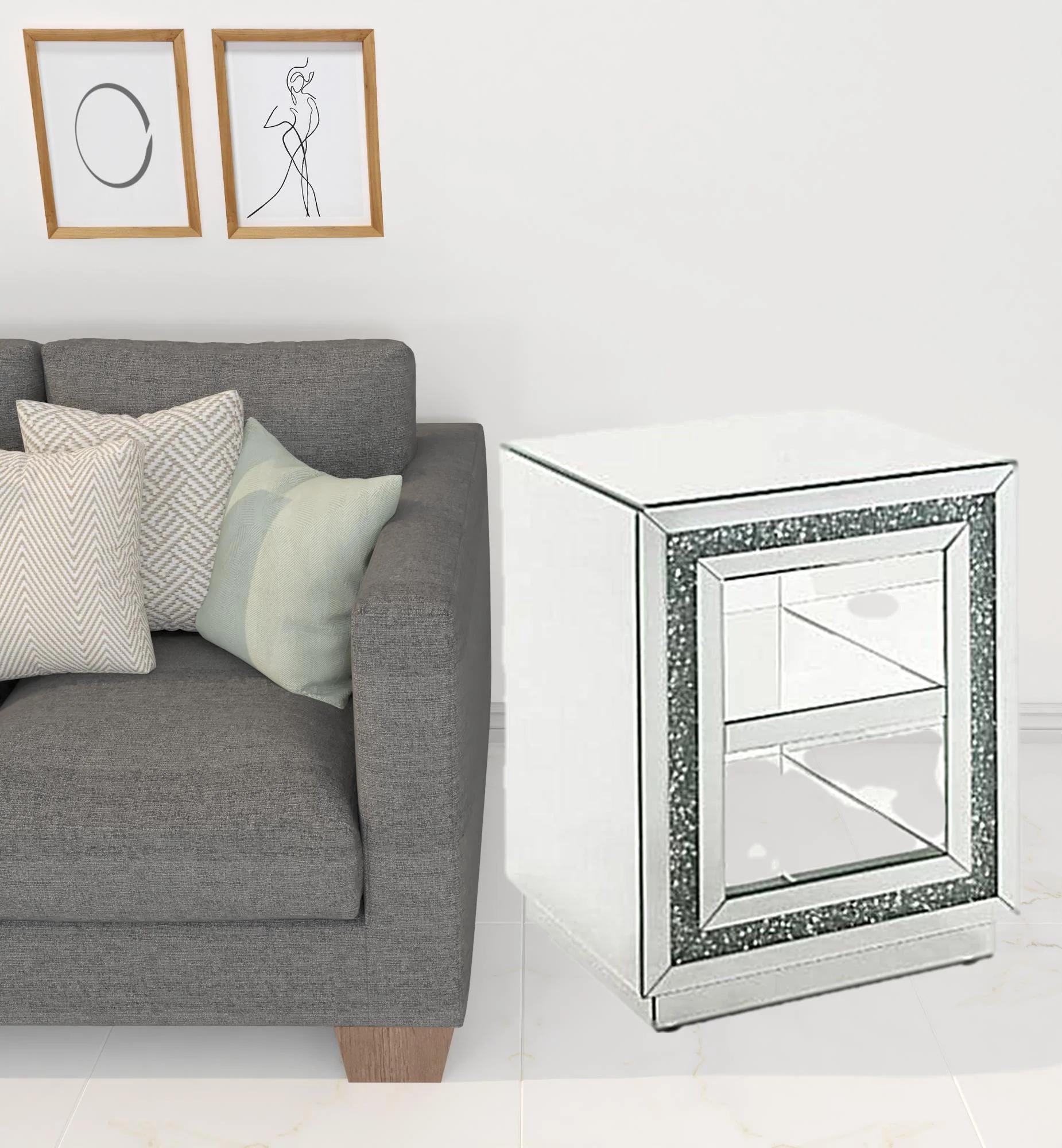 24" Silver Glass Rectangular Mirrored End Table With Two Shelves By Homeroots - Image 2