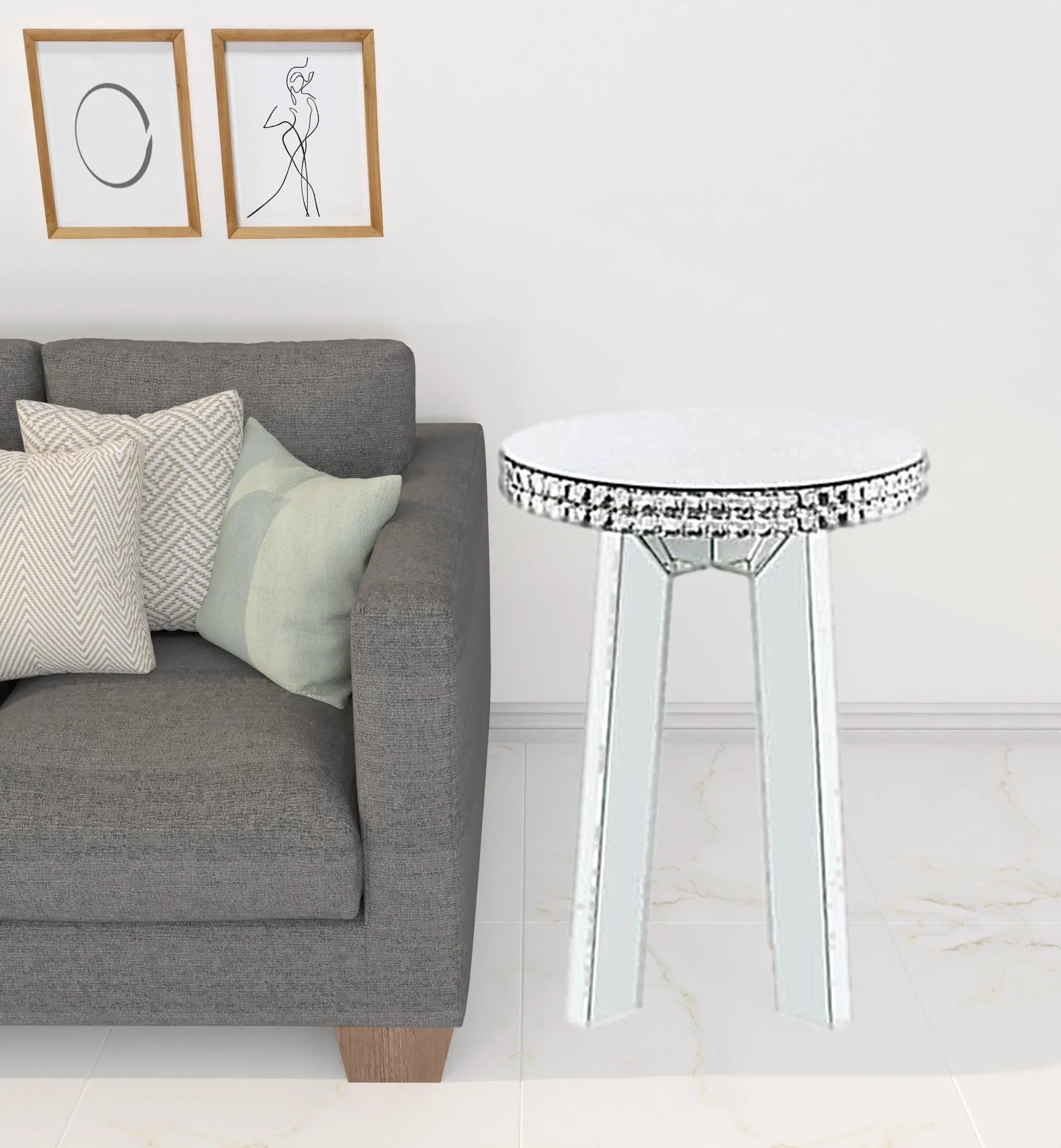 24" Silver Glass Round Mirrored End Table By Homeroots - Image 2