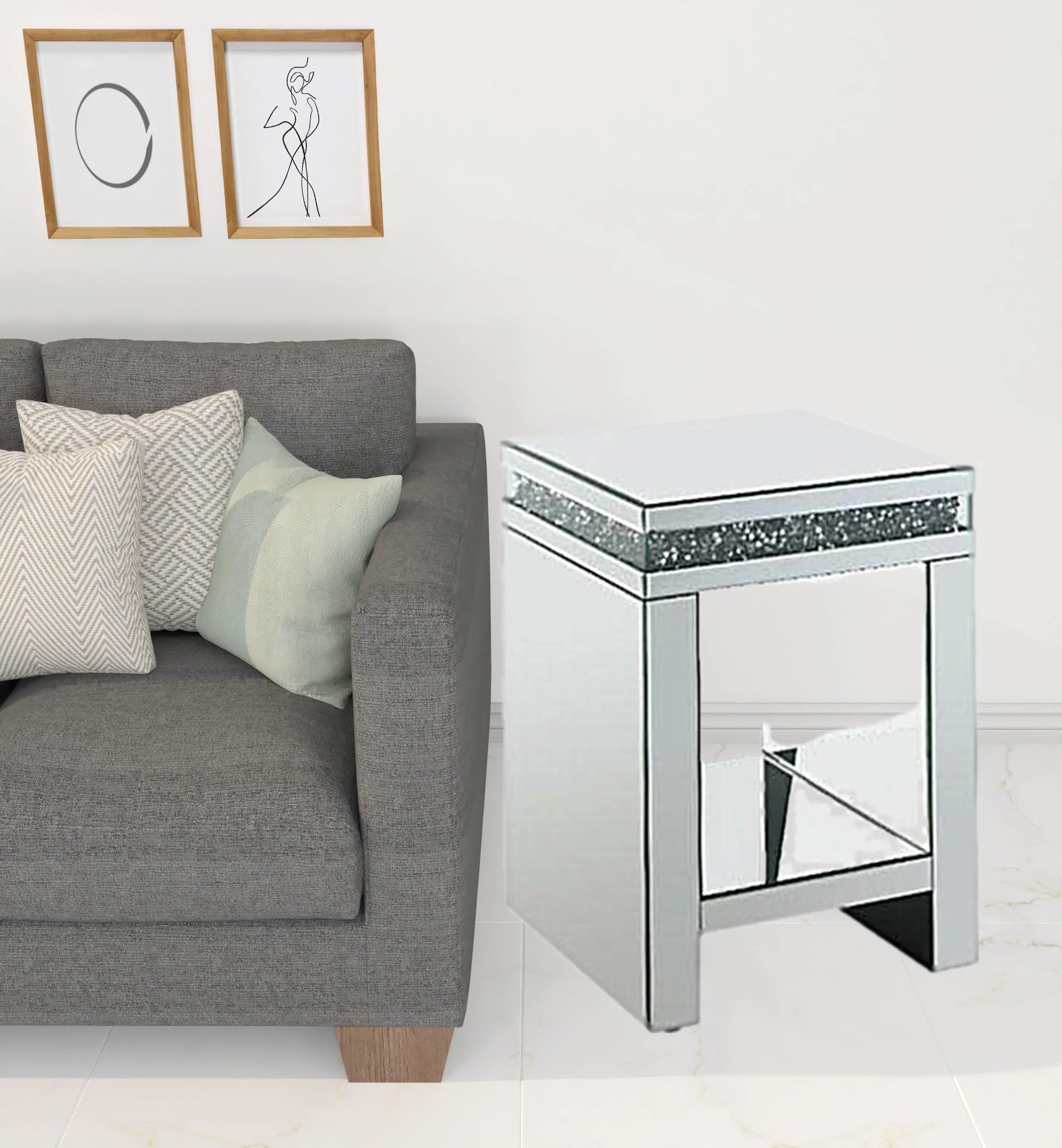 24" Silver Glass Square Mirrored End Table With Shelf By Homeroots - Image 2