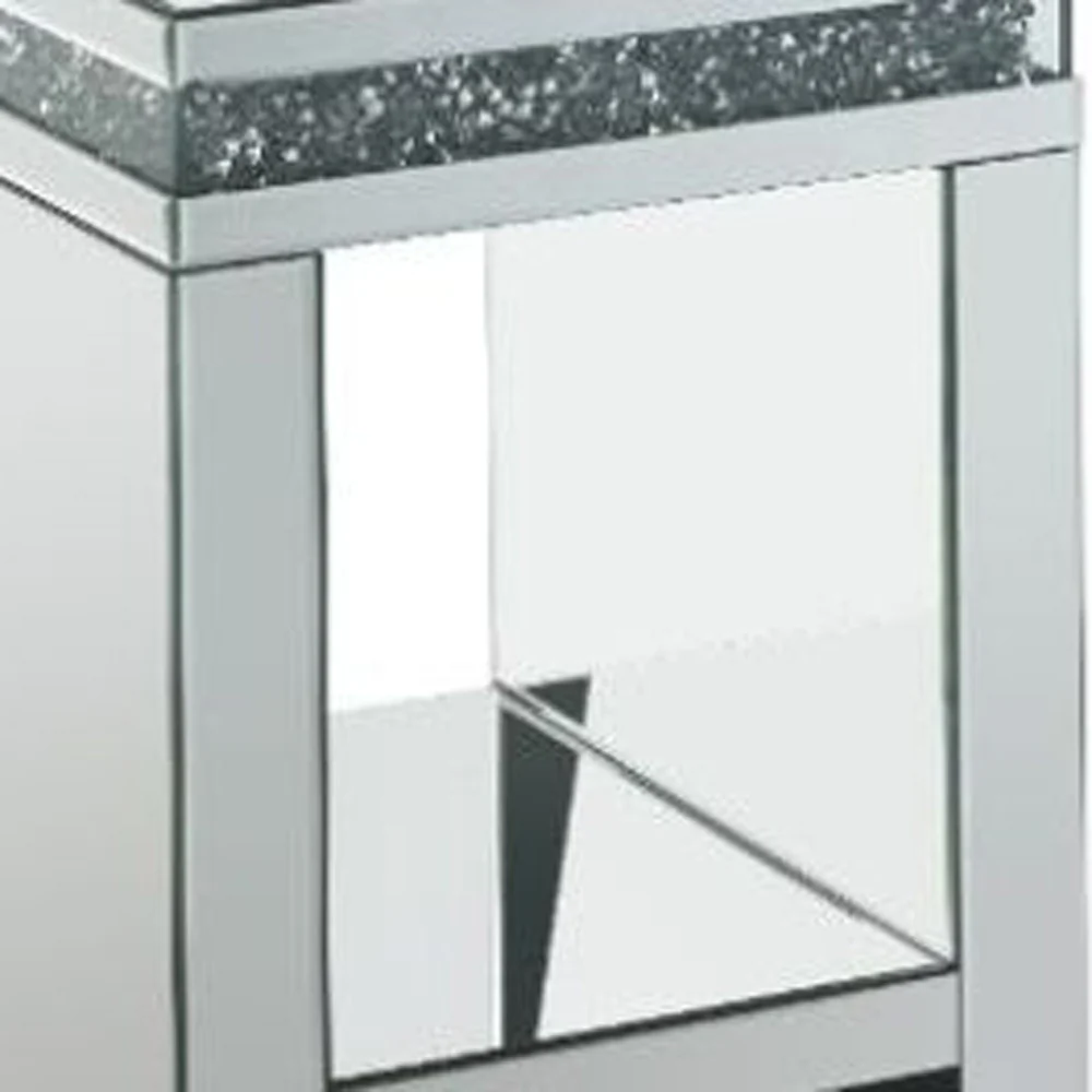 24" Silver Glass Square Mirrored End Table With Shelf By Homeroots - Image 3