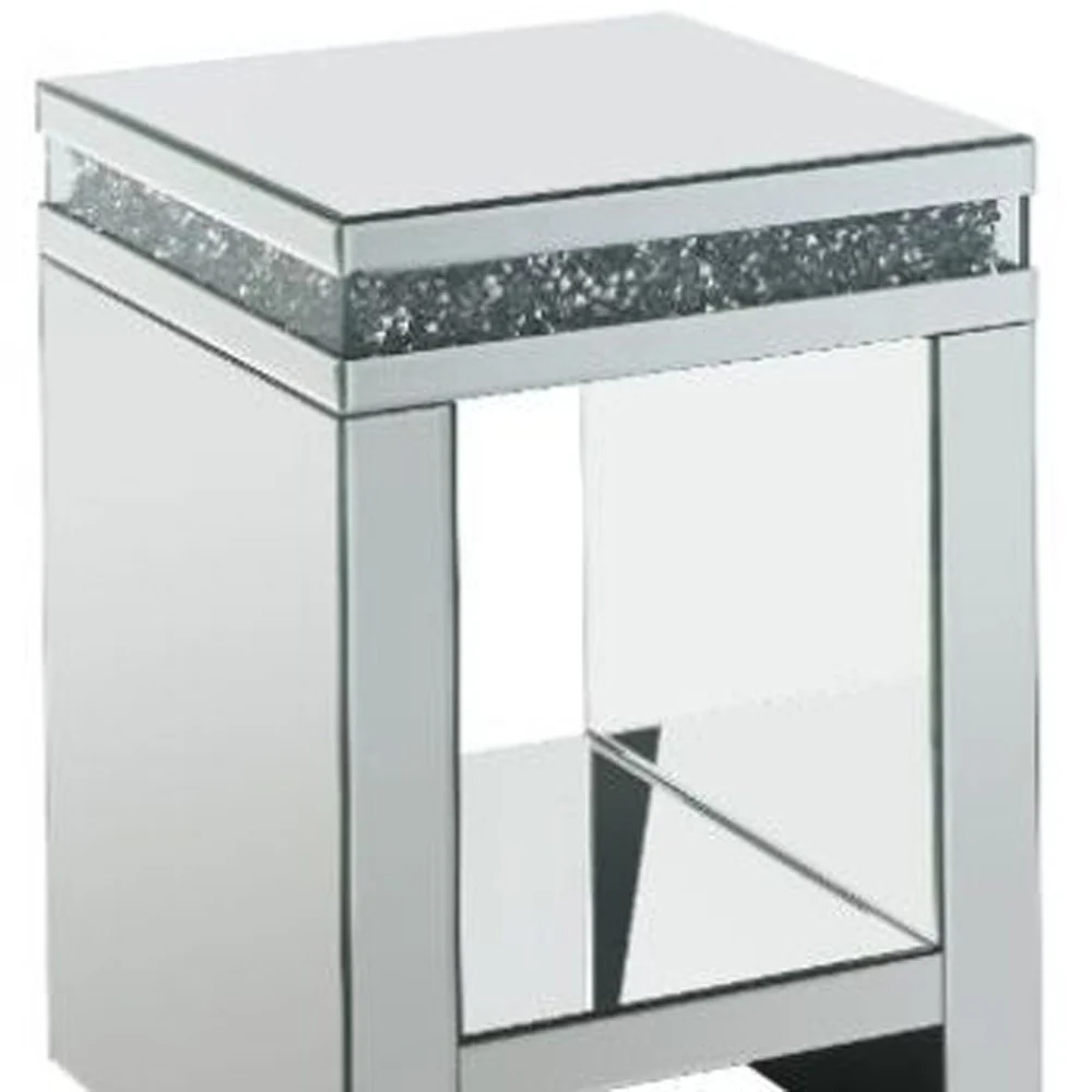 24" Silver Glass Square Mirrored End Table With Shelf By Homeroots - Image 4
