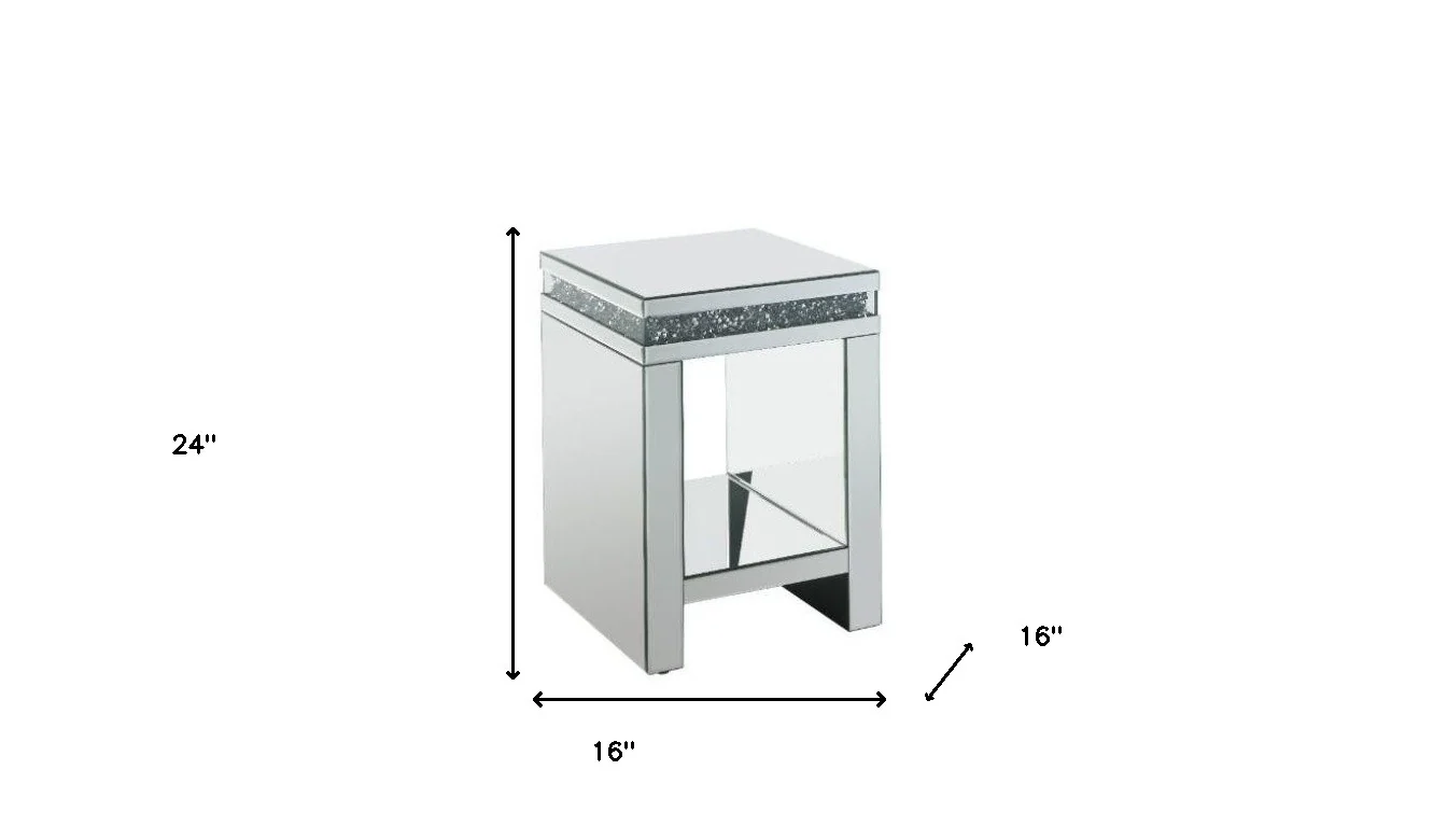 24" Silver Glass Square Mirrored End Table With Shelf By Homeroots - Image 5