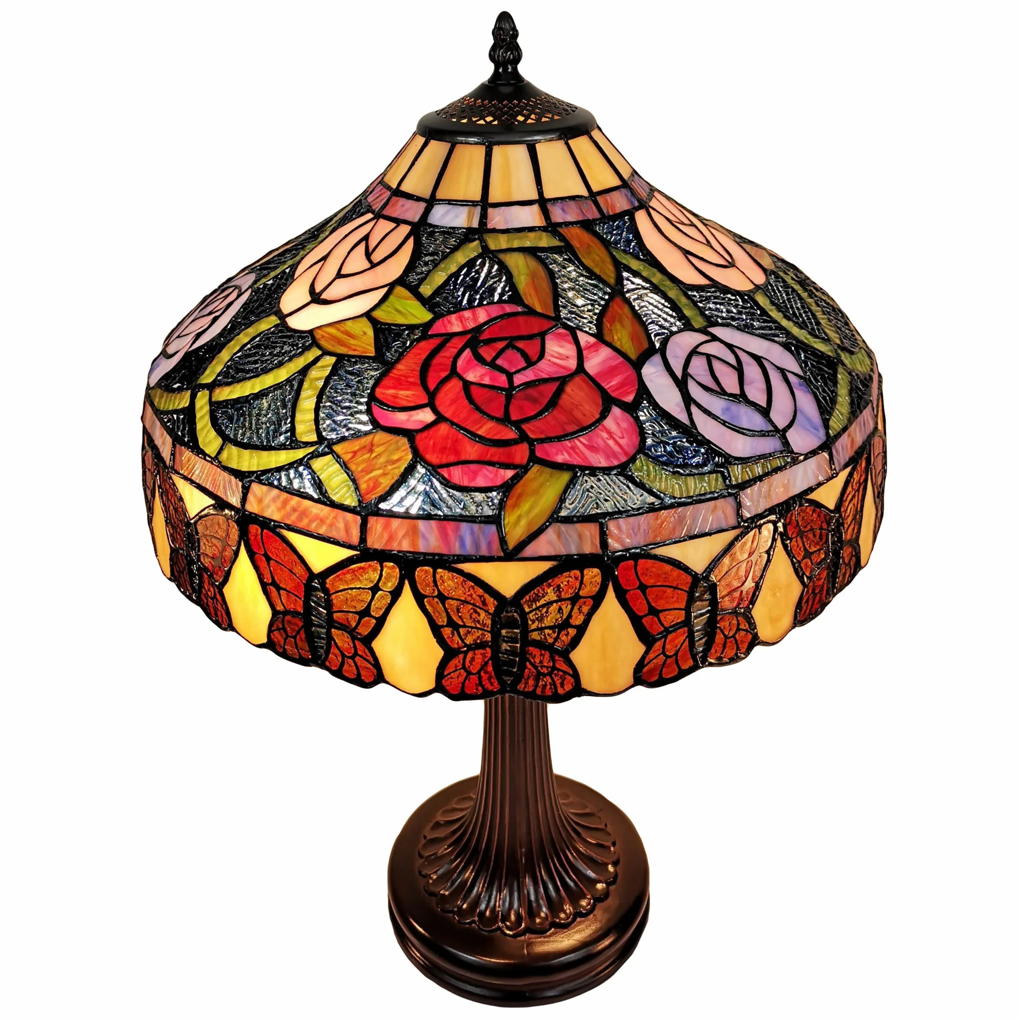 24" Stained Glass Red Roses Accent Table Lamp By Homeroots - Image 2