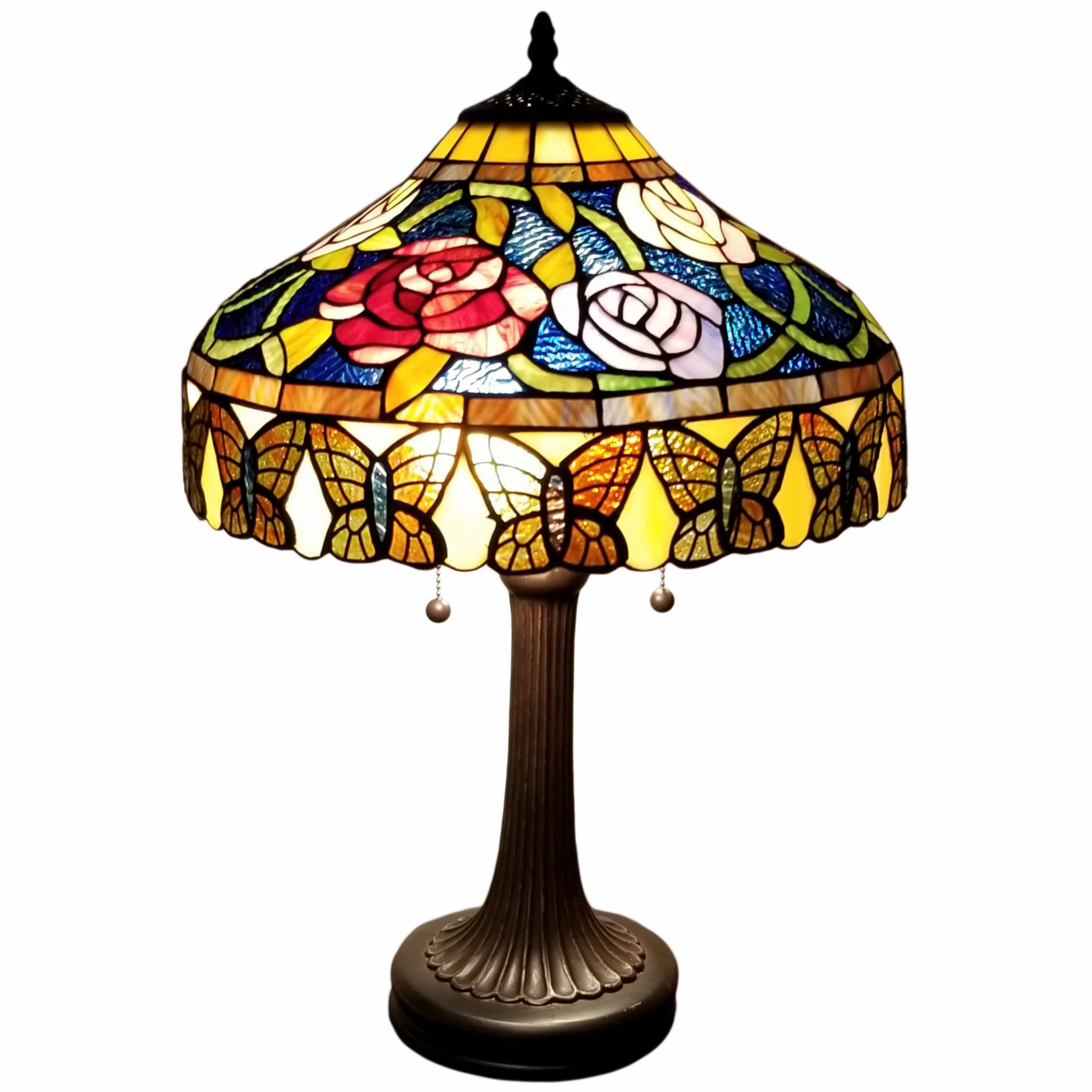 24" Stained Glass Red Roses Accent Table Lamp By Homeroots - Image 6