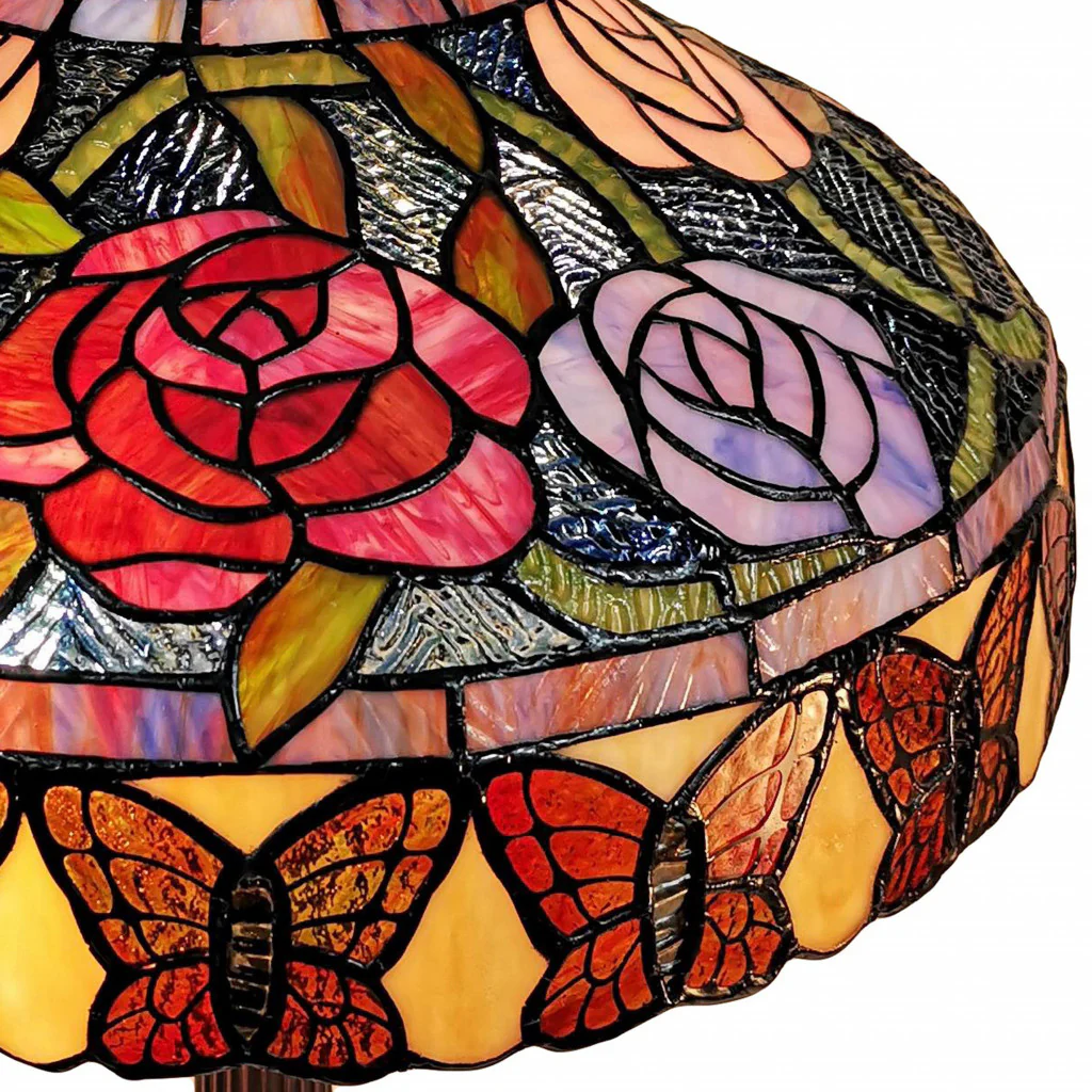 24" Stained Glass Red Roses Accent Table Lamp By Homeroots - Image 9