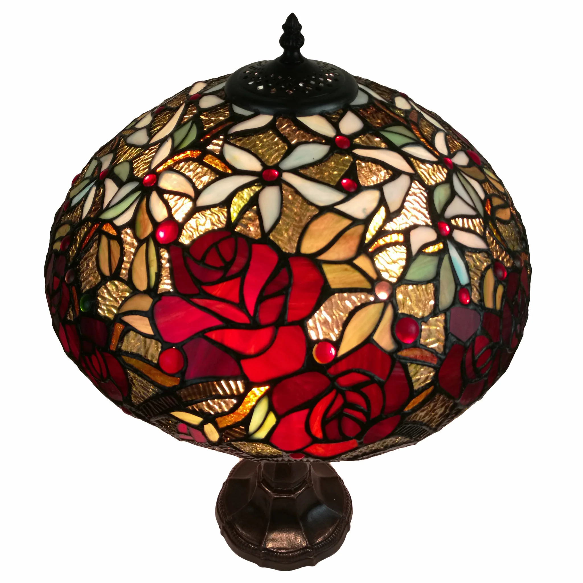 24" Stained Glass Two Light Jeweled Roses Accent Table Lamp By Homeroots - Image 4