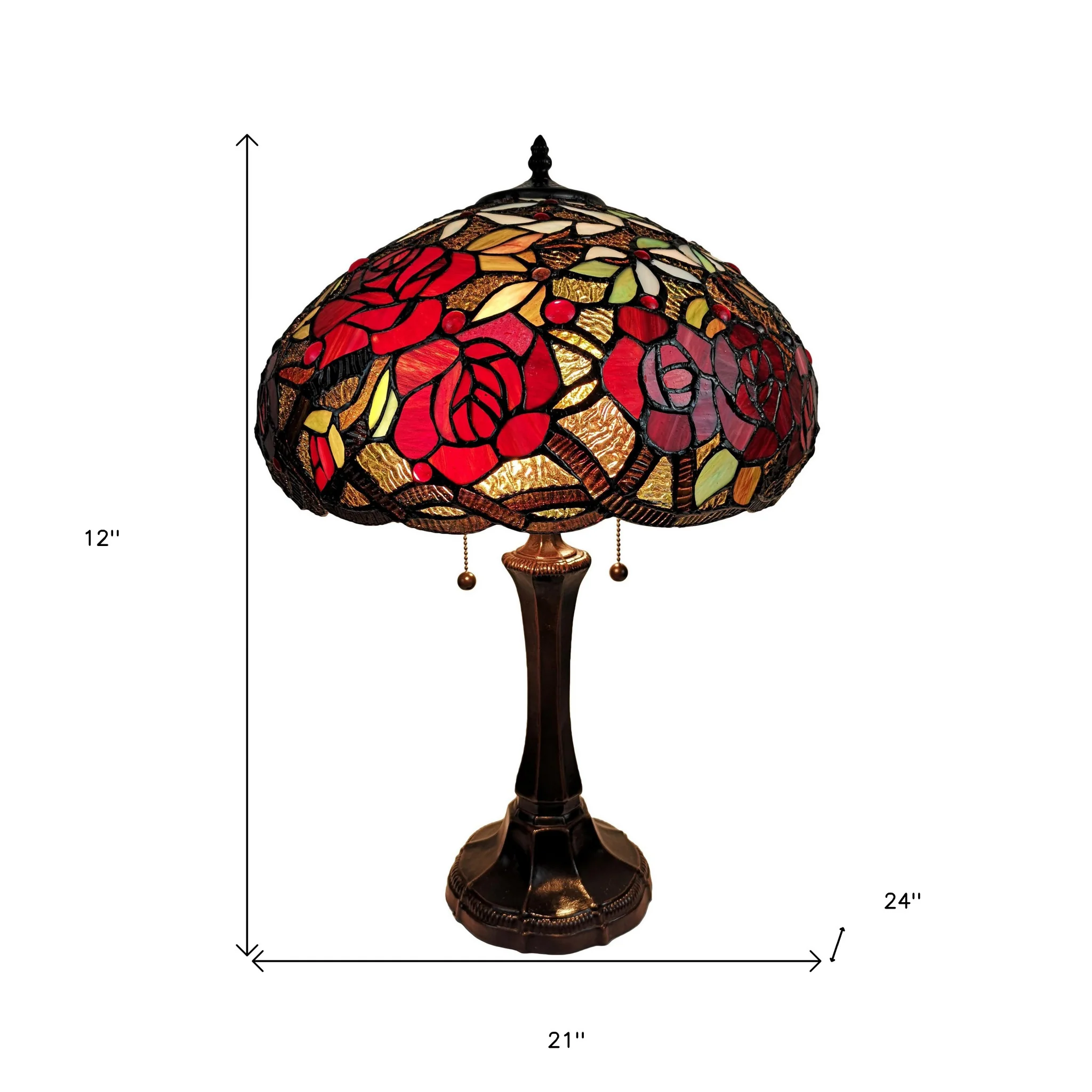 24" Stained Glass Two Light Jeweled Roses Accent Table Lamp By Homeroots - Image 5