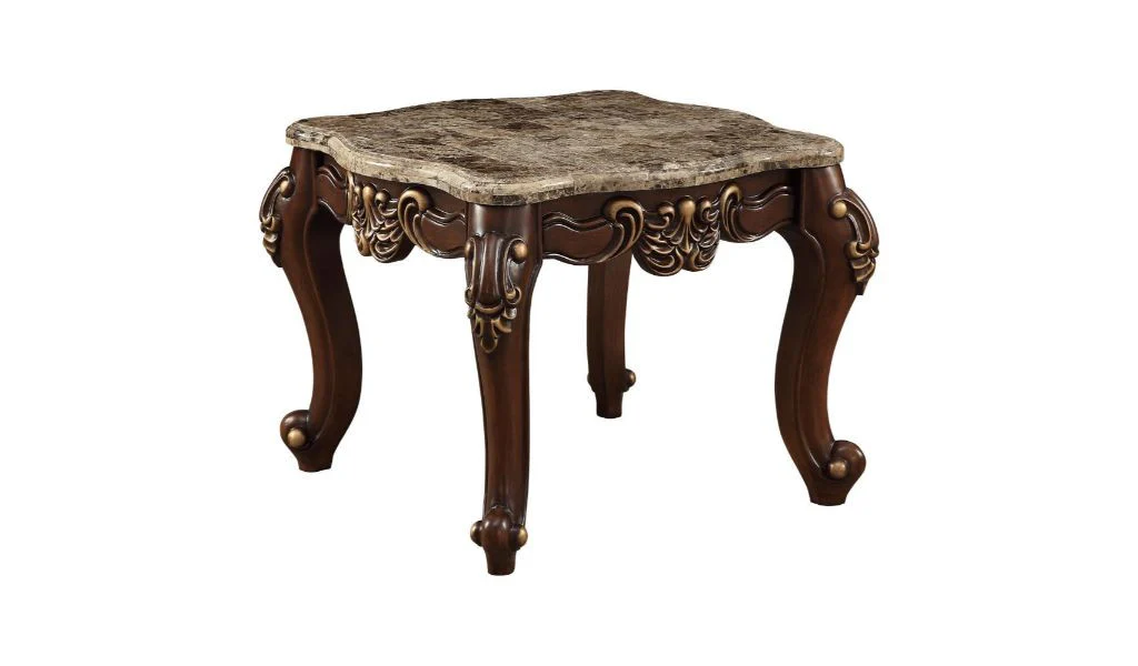 24" Walnut And Marble Marble And Solid Wood Square End Table By Homeroots - Image 2
