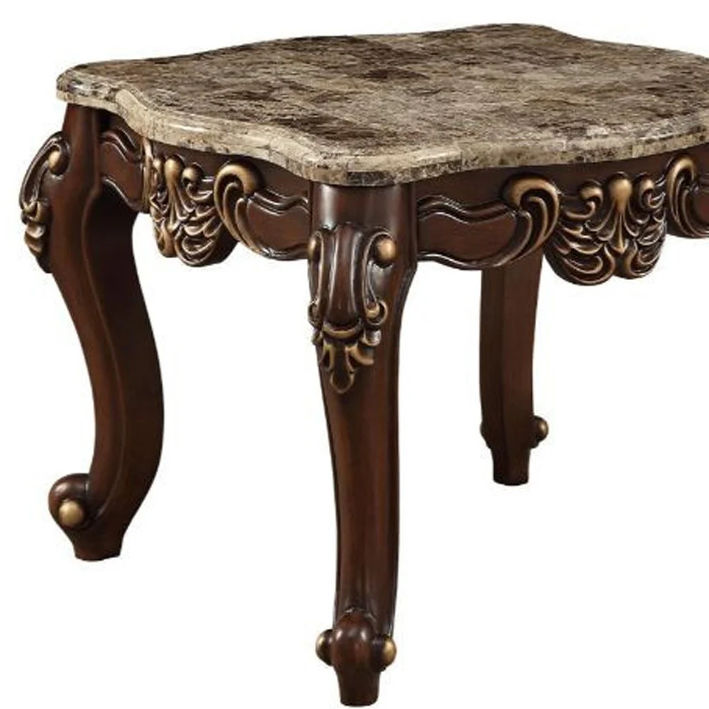 24" Walnut And Marble Marble And Solid Wood Square End Table By Homeroots - Image 3