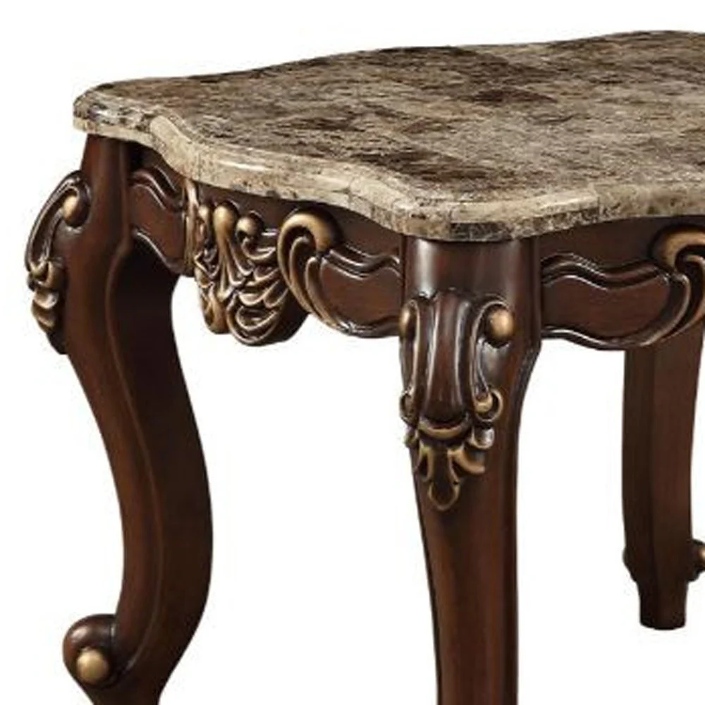 24" Walnut And Marble Marble And Solid Wood Square End Table By Homeroots - Image 4