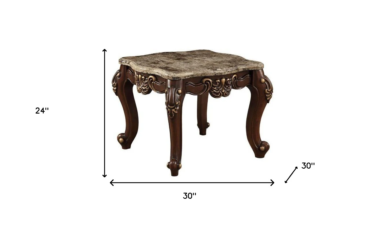 24" Walnut And Marble Marble And Solid Wood Square End Table By Homeroots - Image 5
