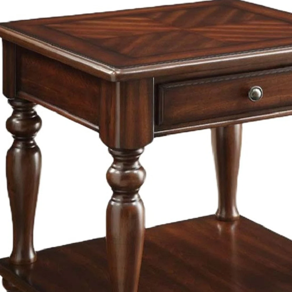24" Walnut Manufactured Wood Rectangular End Table With Drawer And Shelf By Homeroots - Image 3