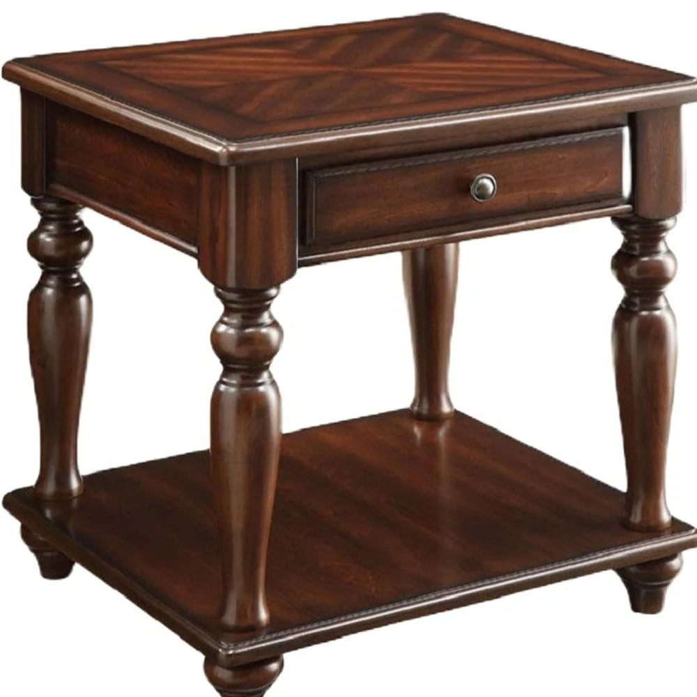 24" Walnut Manufactured Wood Rectangular End Table With Drawer And Shelf By Homeroots - Image 4