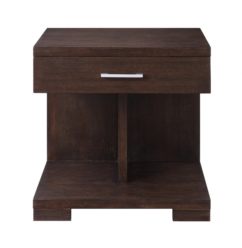 24" Walnut Manufactured Wood Square End Table With Drawer And Shelf By Homeroots - Image 2