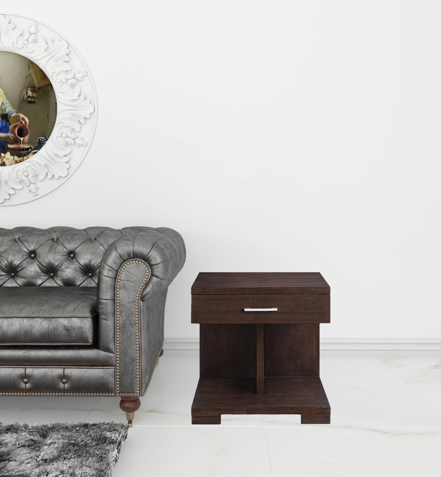 24" Walnut Manufactured Wood Square End Table With Drawer And Shelf By Homeroots - Image 3