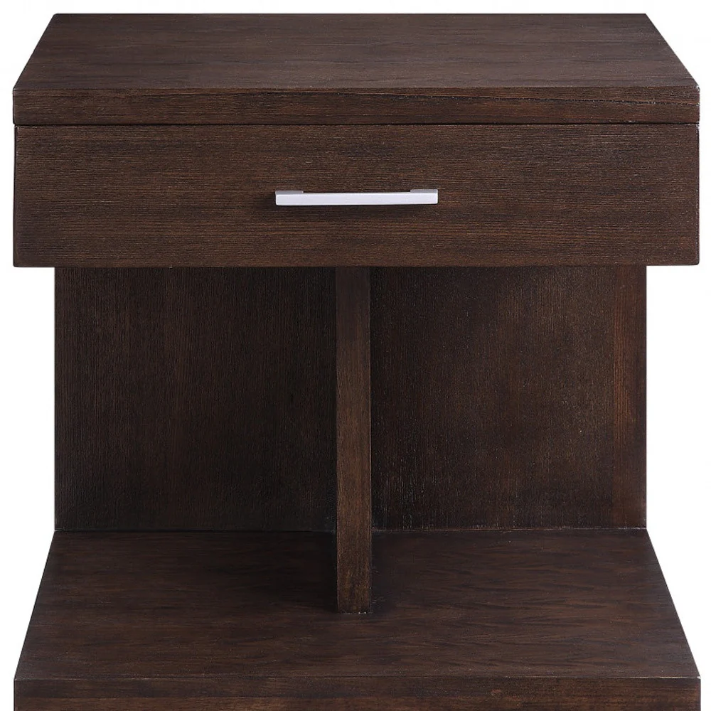 24" Walnut Manufactured Wood Square End Table With Drawer And Shelf By Homeroots - Image 4