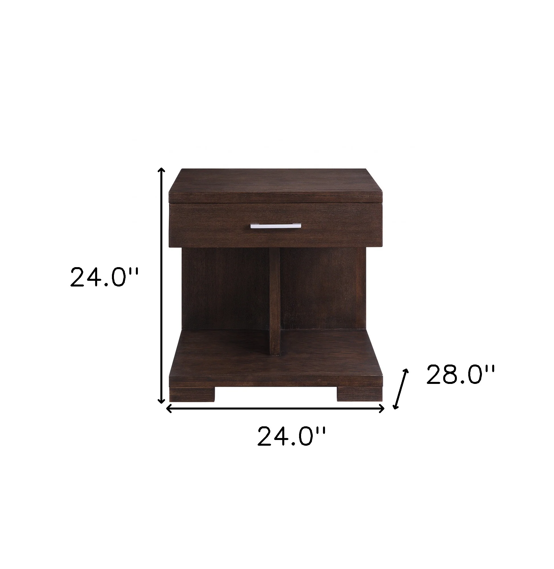 24" Walnut Manufactured Wood Square End Table With Drawer And Shelf By Homeroots - Image 7