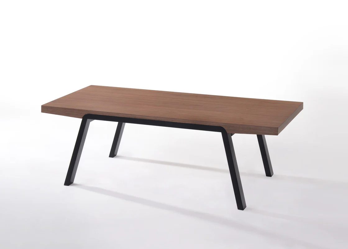 24' Walnut Wood and Black Metal Coffee Table By Homeroots - Image 3