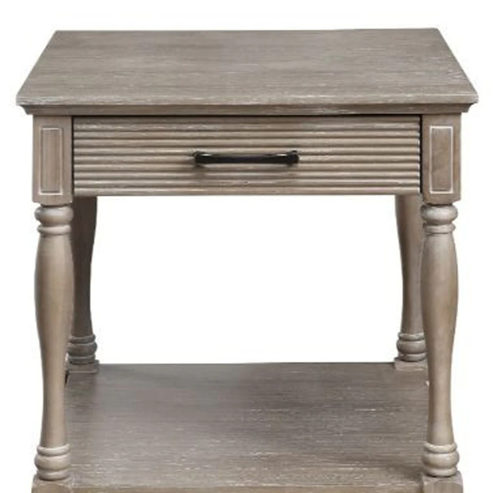 24" Weathered Oak Solid Wood Square End Table By Homeroots - Image 3
