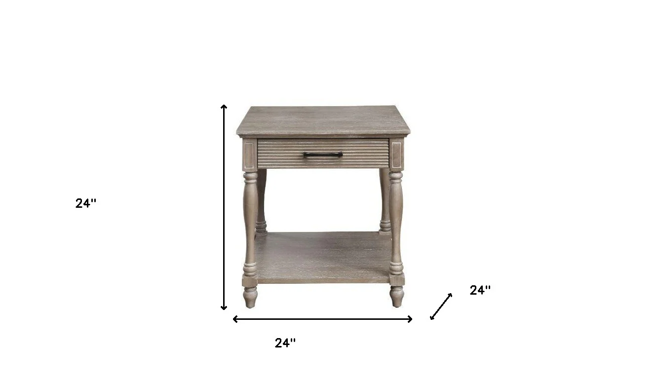 24" Weathered Oak Solid Wood Square End Table By Homeroots - Image 5