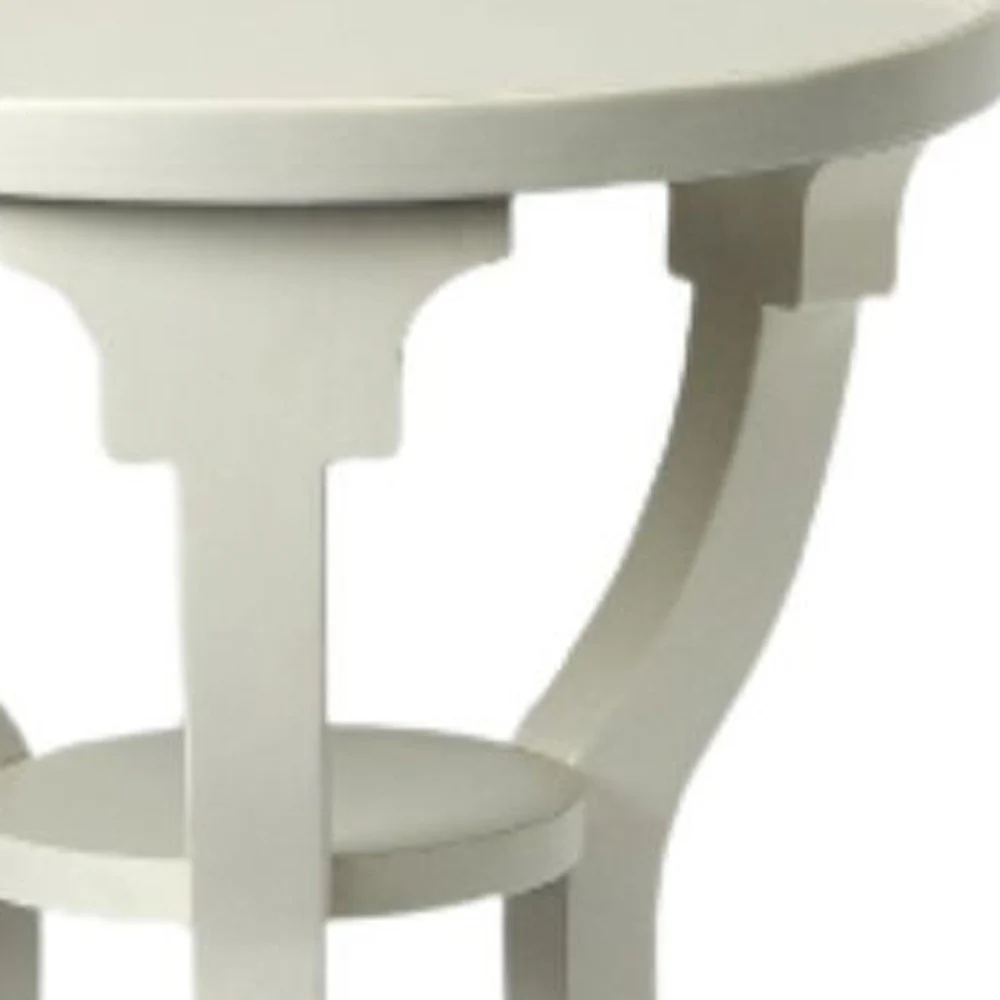 24" White And Cottage White Manufactured Wood Round End Table With Shelf By Homeroots - Image 4