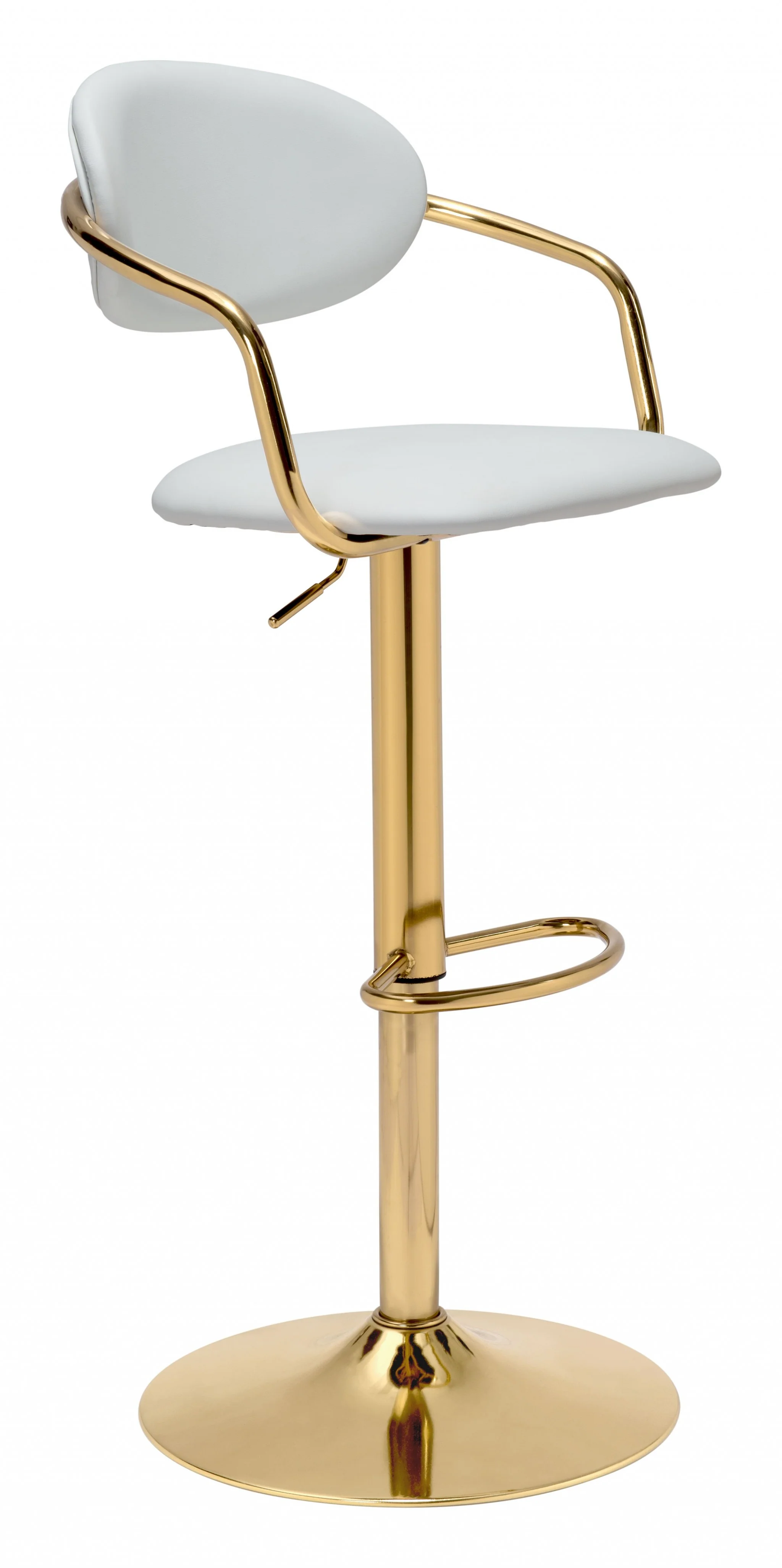 24" White And Gold Steel Swivel Low Back Counter Height Bar Chair With Footrest By Homeroots - Image 2