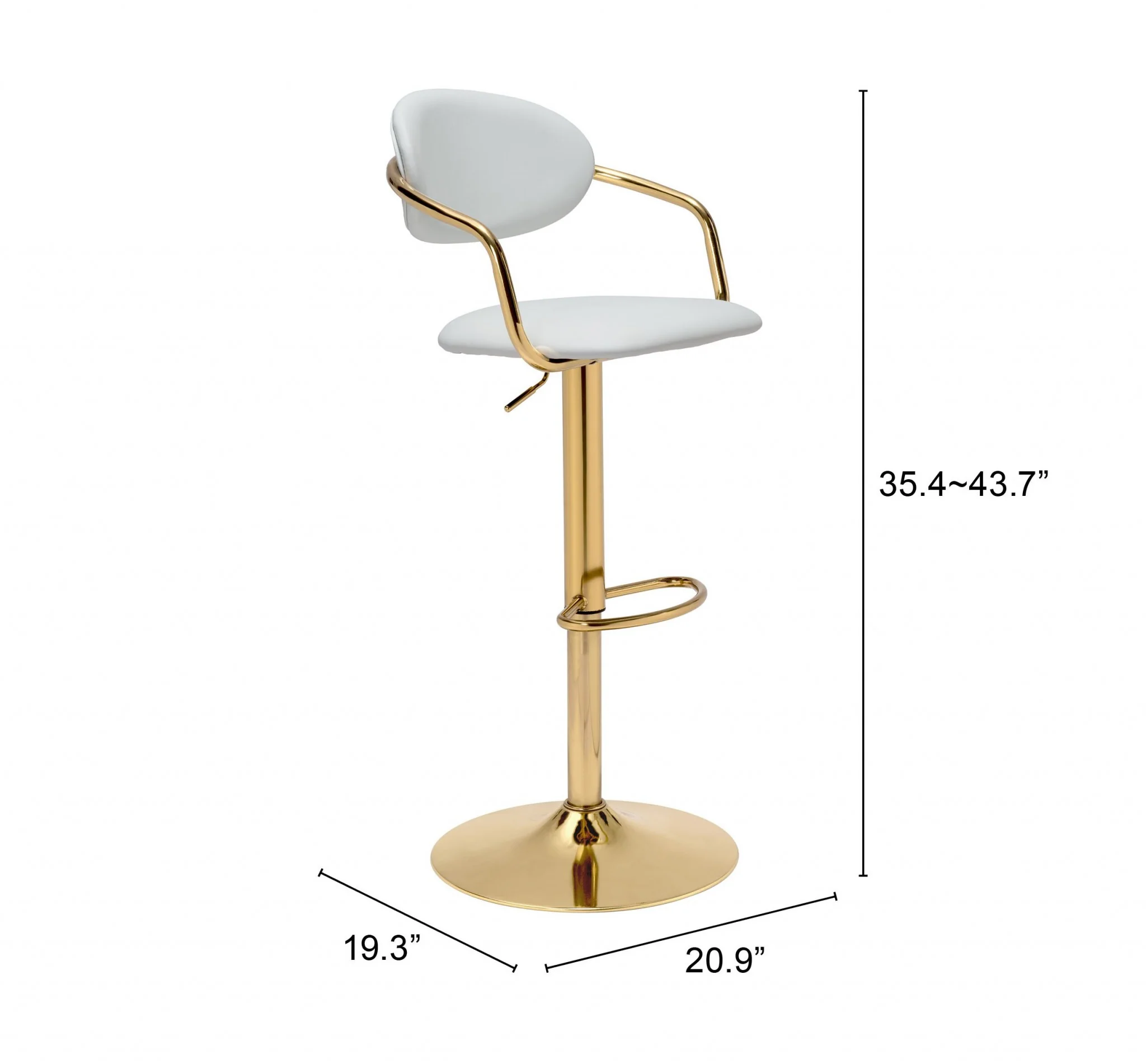 24" White And Gold Steel Swivel Low Back Counter Height Bar Chair With Footrest By Homeroots - Image 7