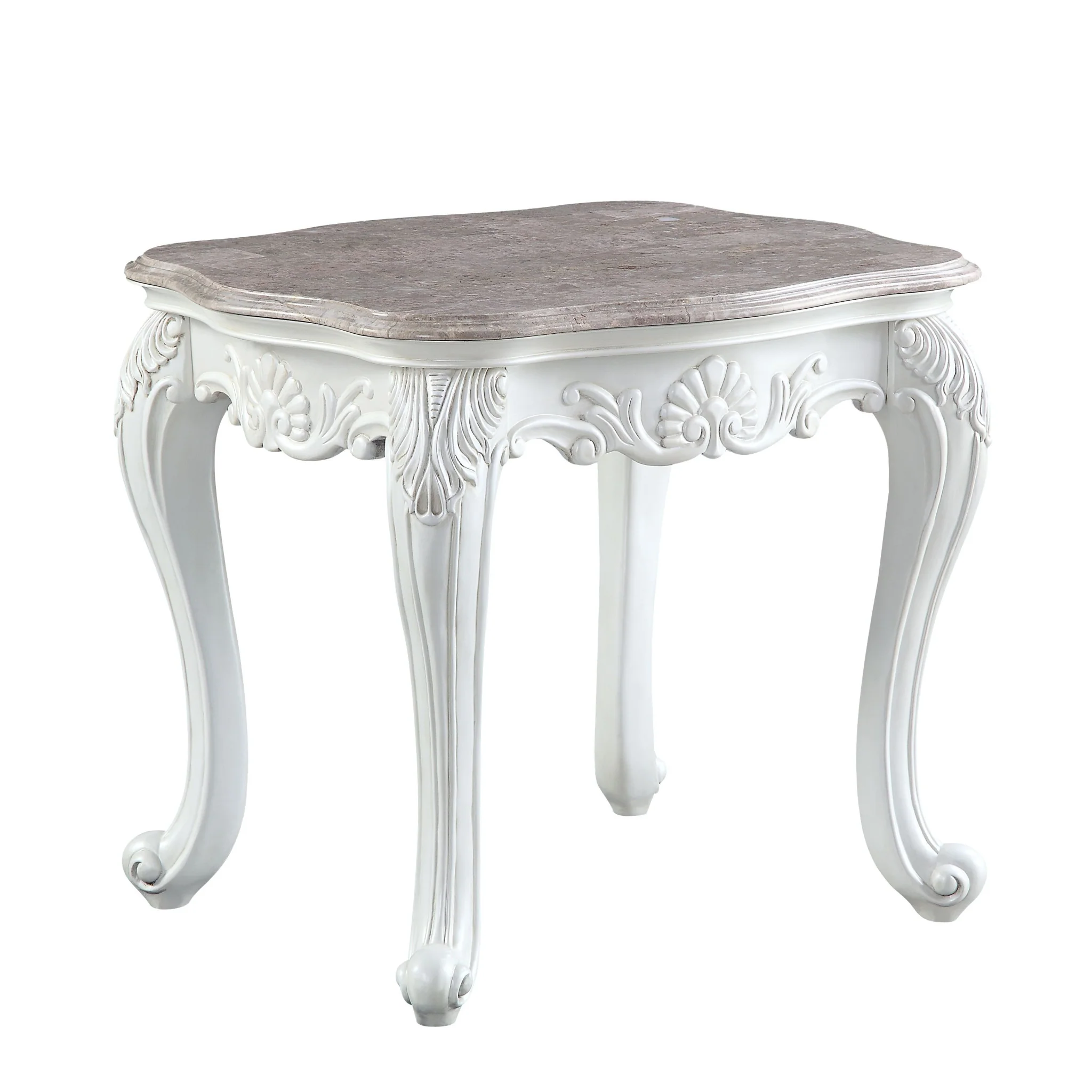 24" White And Marble Marble And Polyresin Rectangular End Table By Homeroots - Image 2