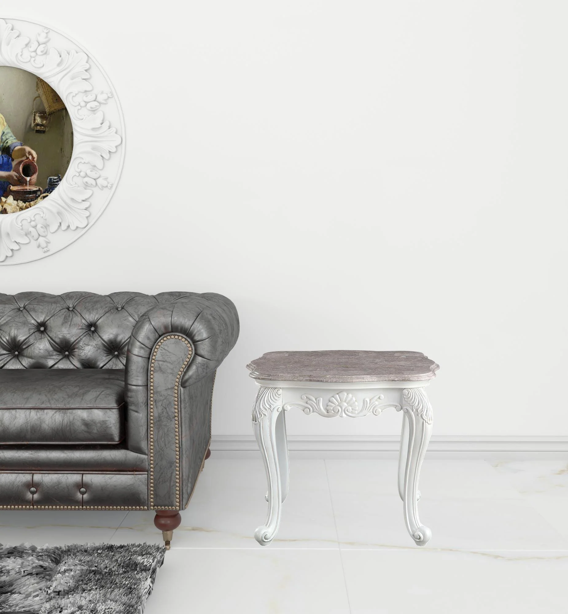 24" White And Marble Marble And Polyresin Rectangular End Table By Homeroots - Image 3