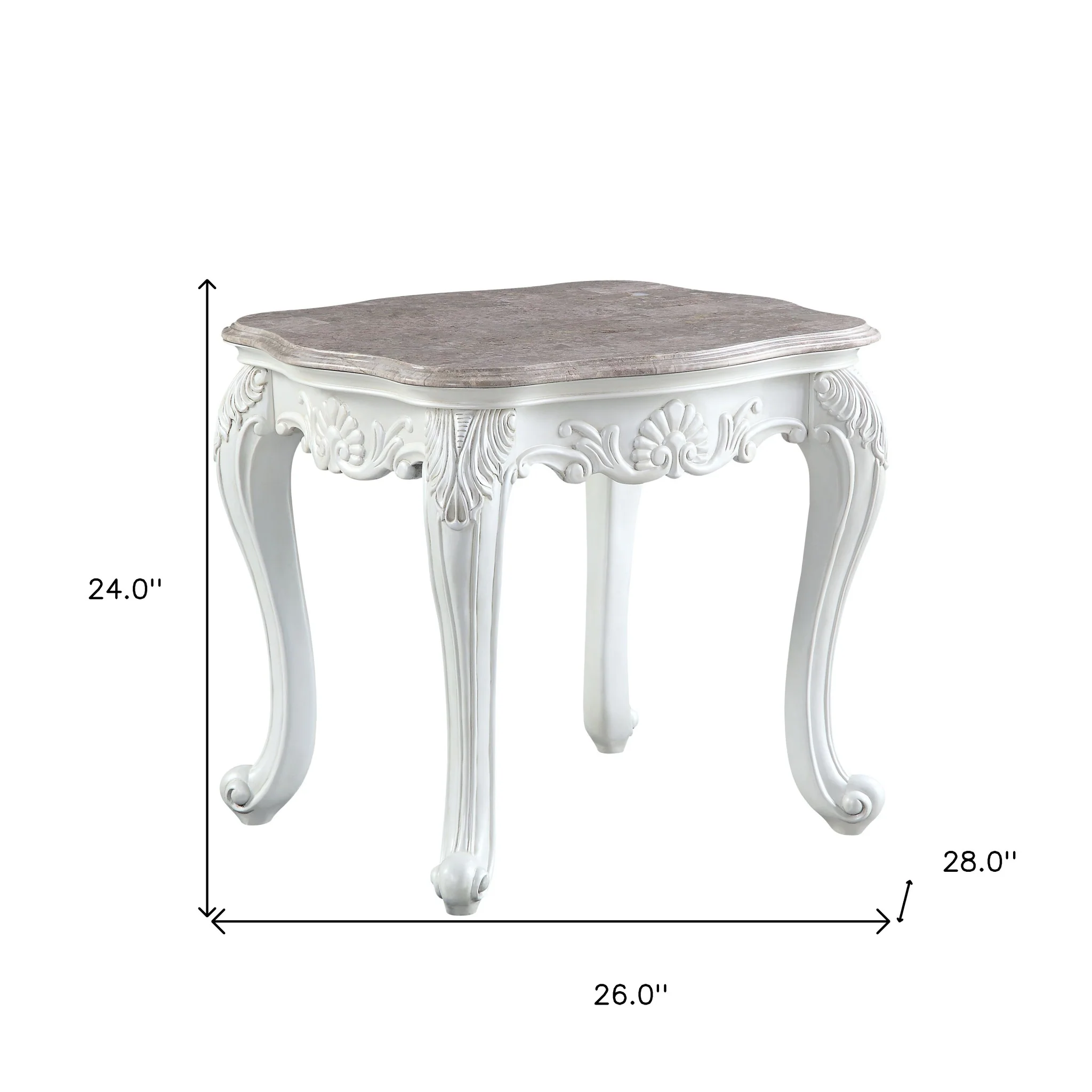 24" White And Marble Marble And Polyresin Rectangular End Table By Homeroots - Image 6
