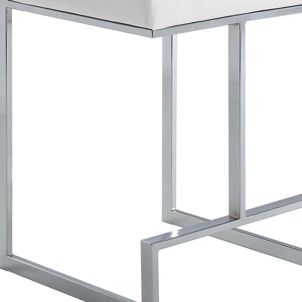 24" White Faux Leather And Steel Backless Counter Height Bar Chair By Homeroots - Image 4