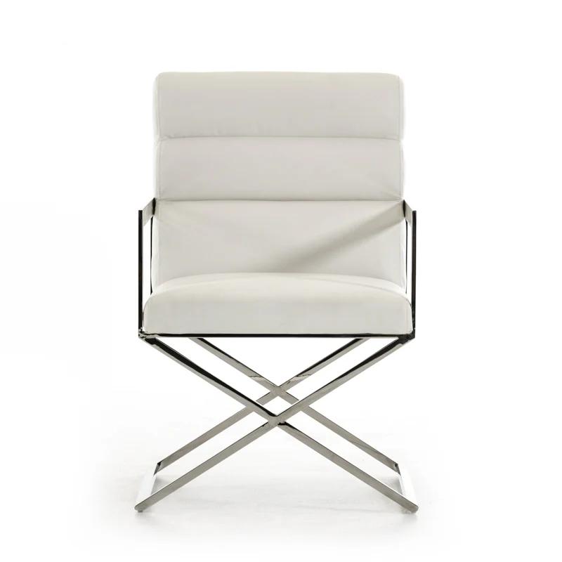 24' White Leatherette And Stainless Steel Dining Chair By Homeroots - Image 2