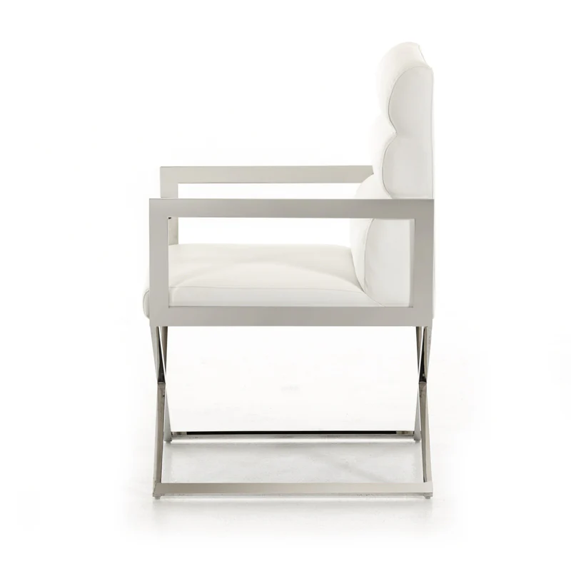 24' White Leatherette And Stainless Steel Dining Chair By Homeroots - Image 3